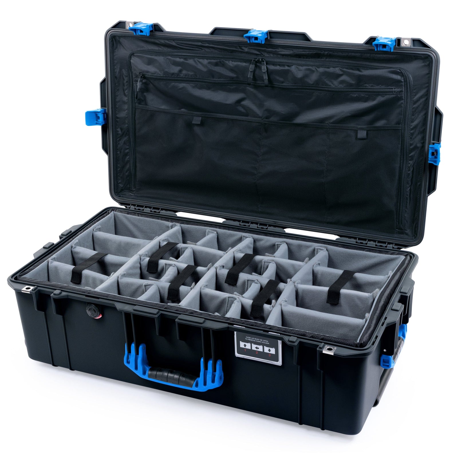 Pelican 1615 Air Case - Black & Blue Trolley Padded Microfiber Dividers / TRVL Lid Organizer ColorCase 016150-0370-110-121-120