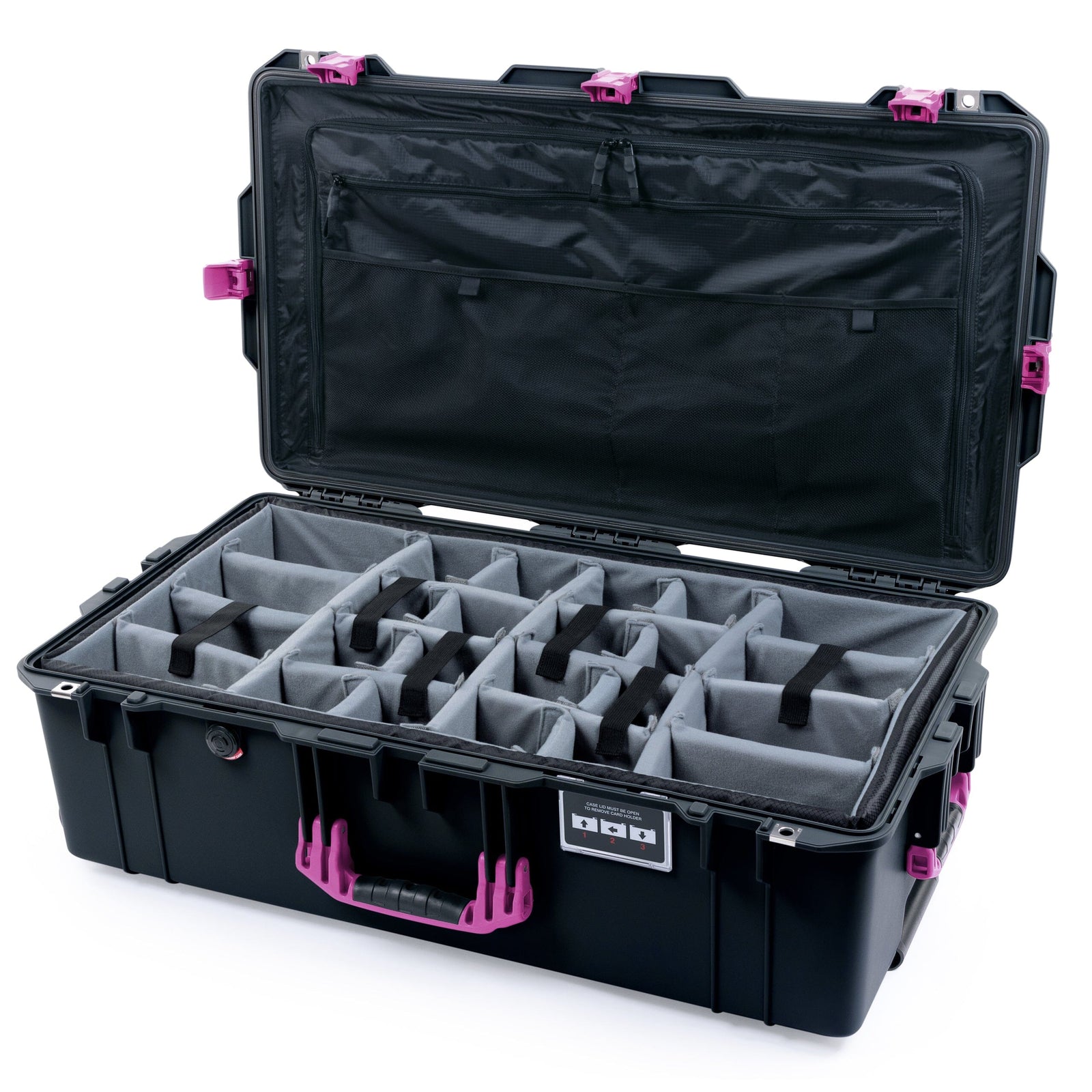 Pelican 1615 Air Case - Black & Magenta Trolley Padded Microfiber Dividers / TRVL Lid Organizer ColorCase 016150-0370-110-401-400