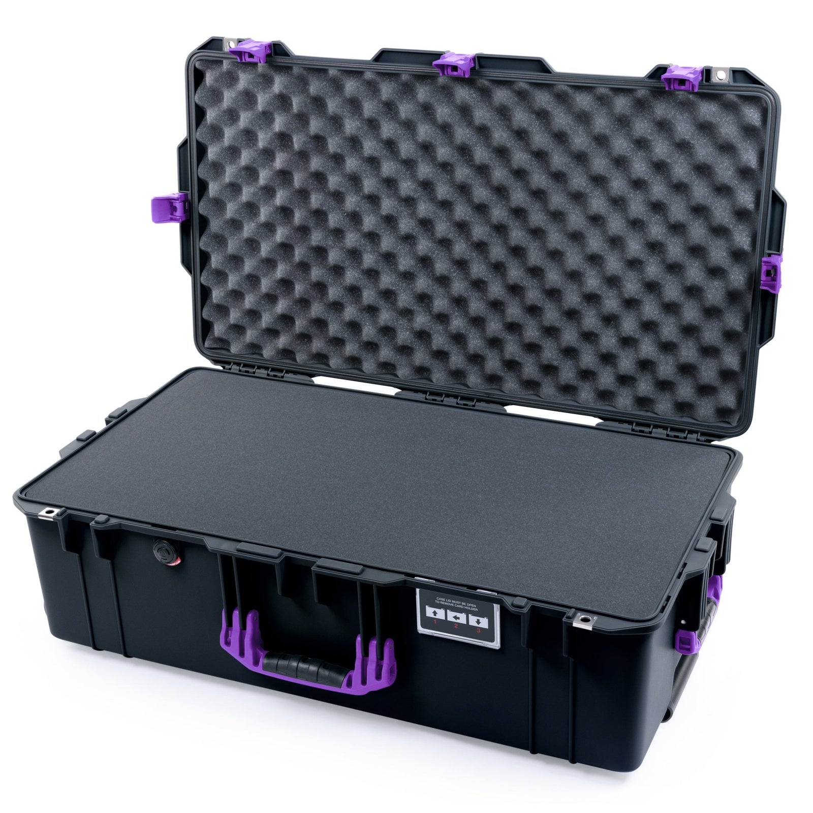 Pelican 1615 Air Case - Black & Purple Trolley - Pick & Pluck Foam / Convoluted Lid Foam