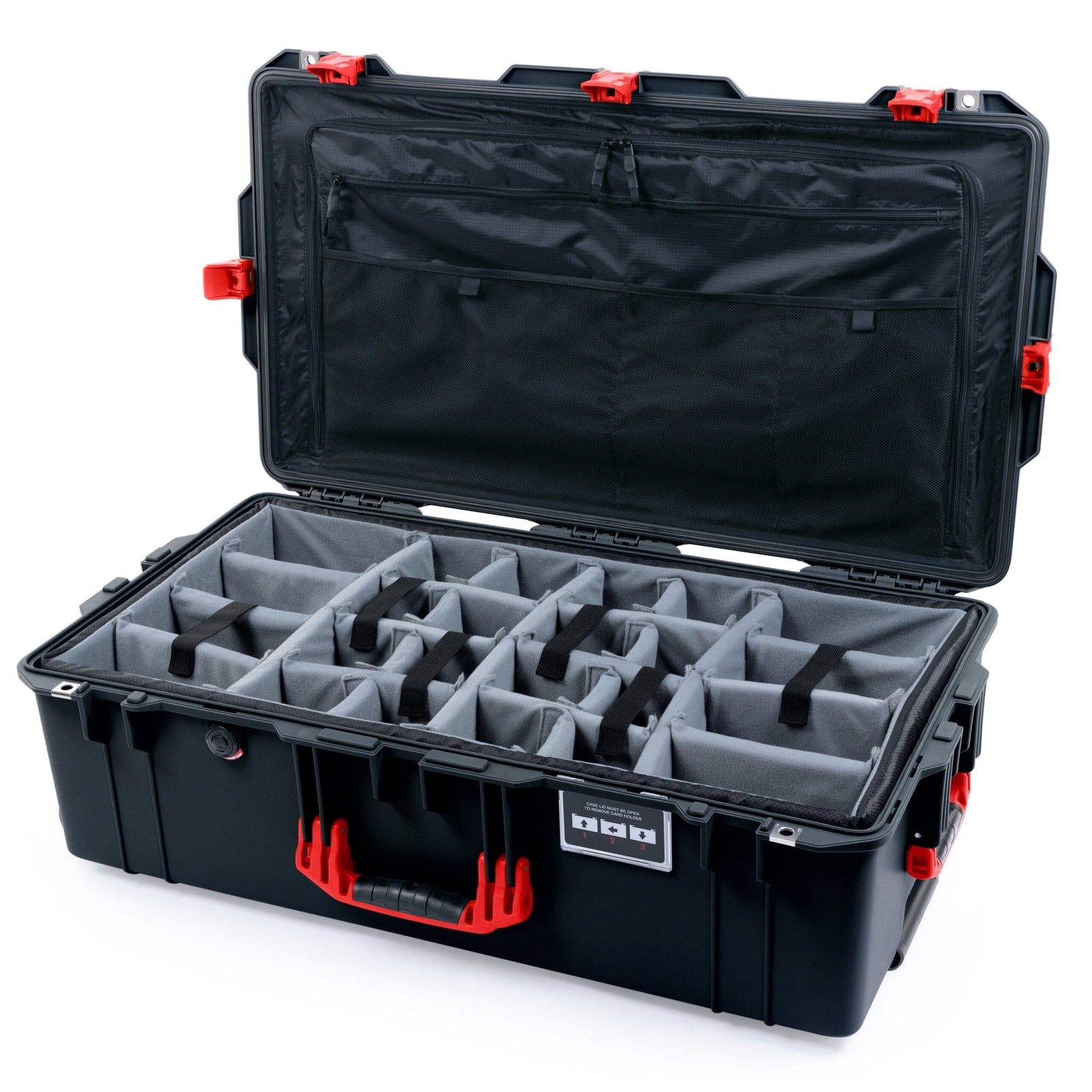 Pelican 1615 Air Case - Black & Red Padded Microfiber Dividers / TRVL Lid Organizer ColorCase 016150-0370-110-321