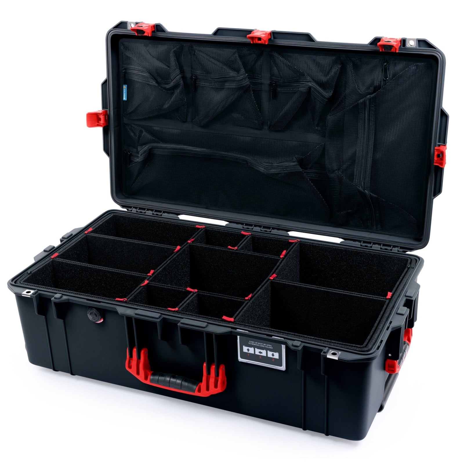 Pelican 1615 Air Case - Black & Red TSA Latches + Trolley - TrekPak Divider System / Mesh Lid Organizer