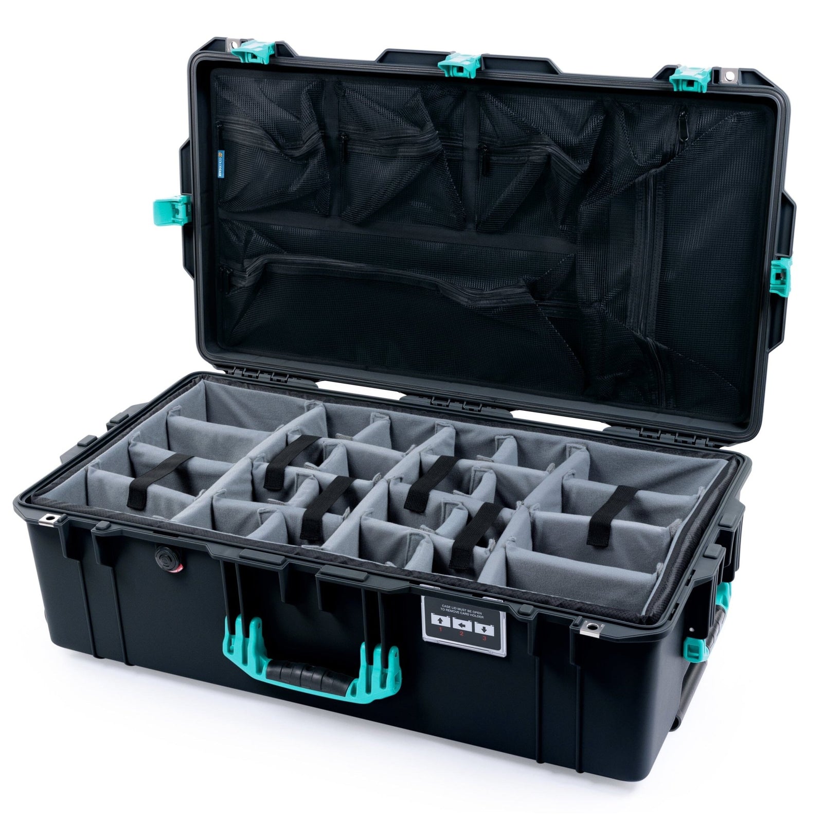 Pelican 1615 Air Case - Black & Teal Trolley Padded Microfiber Dividers / Mesh Lid Organizer ColorCase 016150-0170-110-591-590