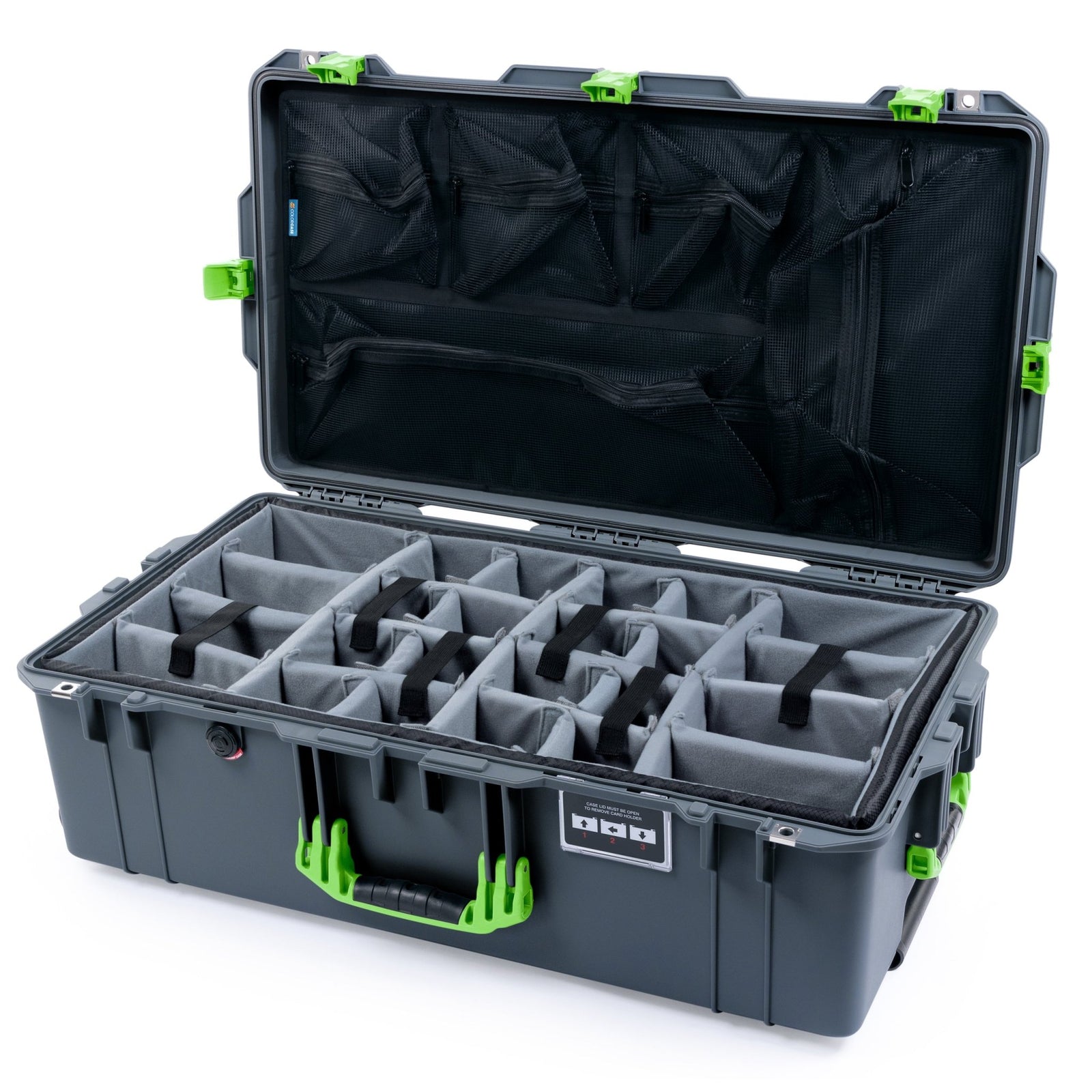 Pelican 1615 Air Case - Charcoal & Lime Green - Padded Microfiber Dividers / Mesh Lid Organizer