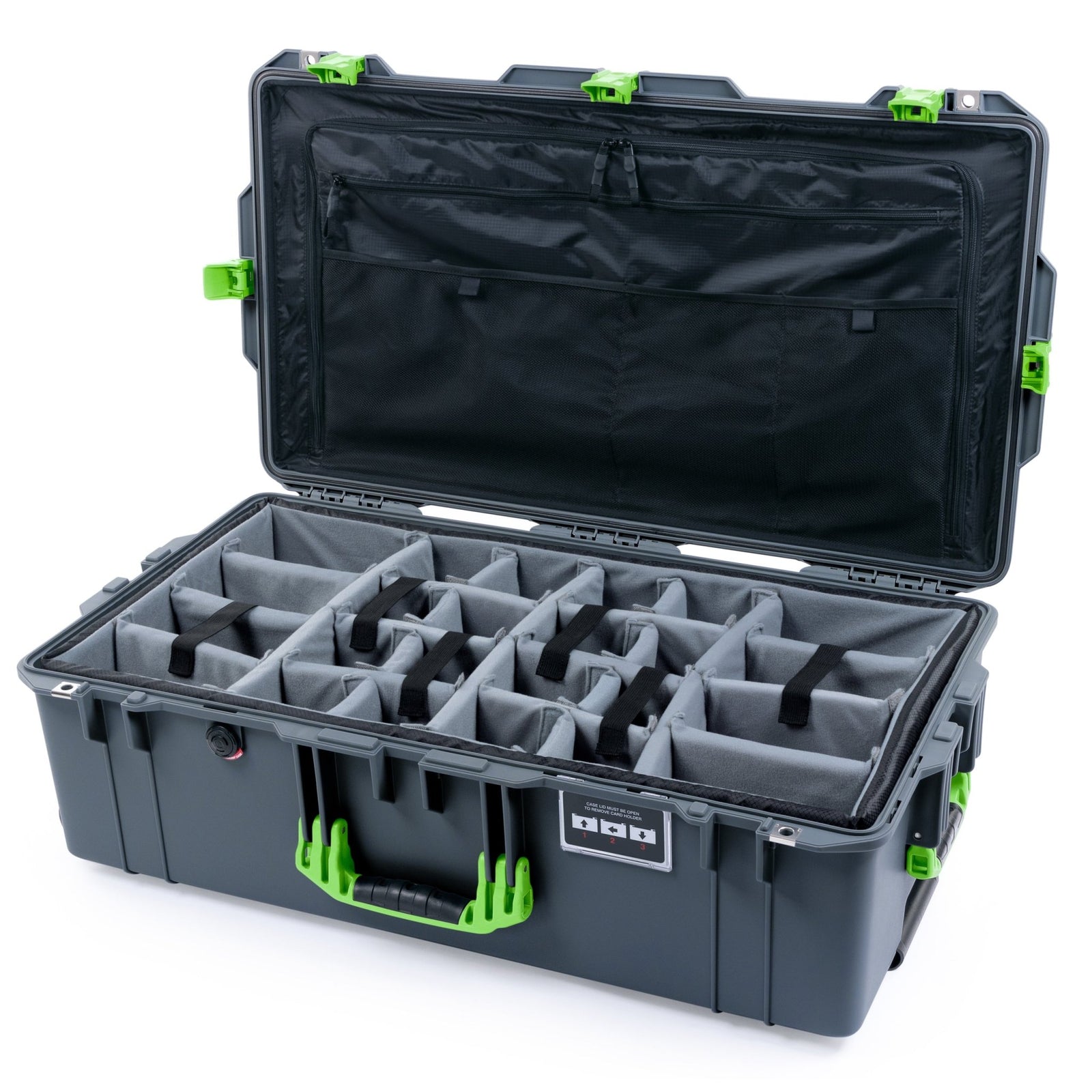 Pelican 1615 Air Case - Charcoal & Lime Green - Padded Microfiber Dividers / TRVL Lid Organizer