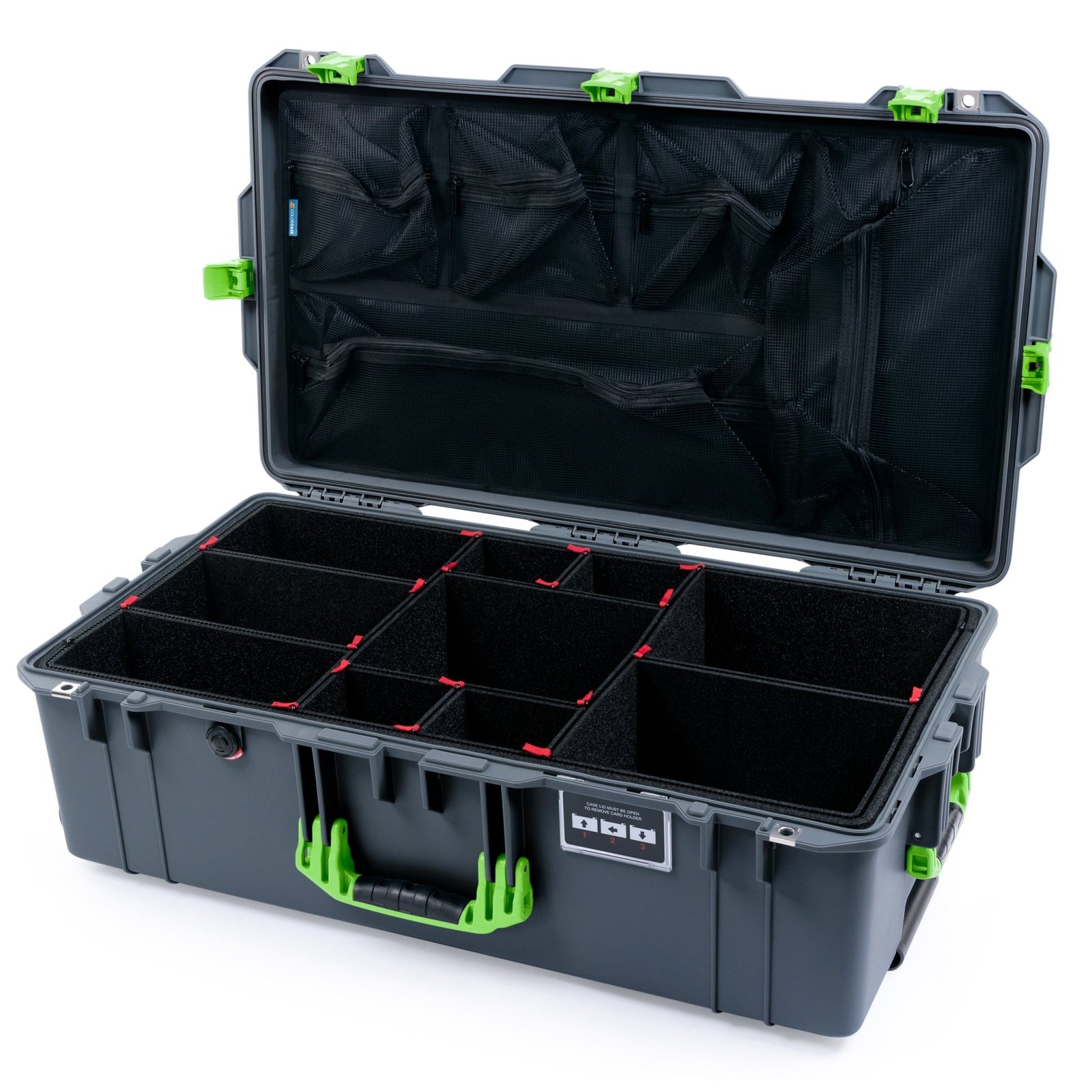 Pelican 1615 Air Case - Charcoal & Lime Green - TrekPak Divider System / Mesh Lid Organizer