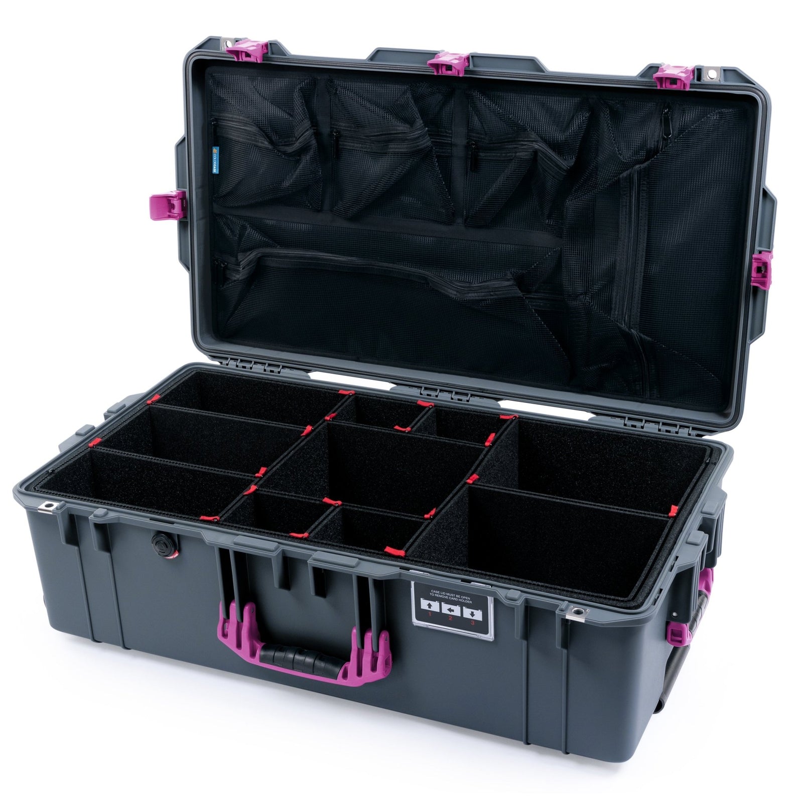 Pelican 1615 Air Case - Charcoal & Magenta - TrekPak Divider System / Mesh Lid Organizer