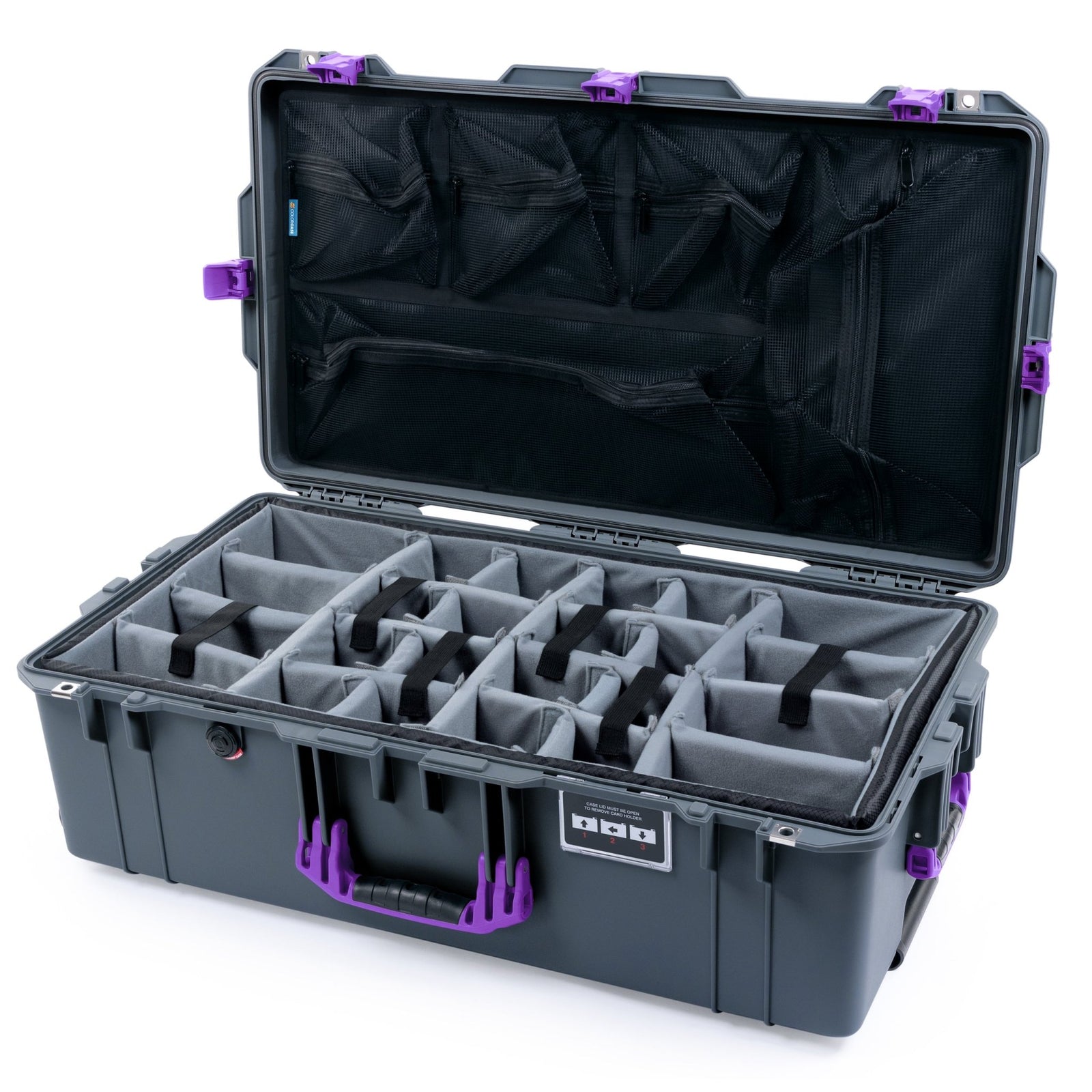 Pelican 1615 Air Case - Charcoal & Purple Trolley - Padded Microfiber Dividers / Mesh Lid Organizer