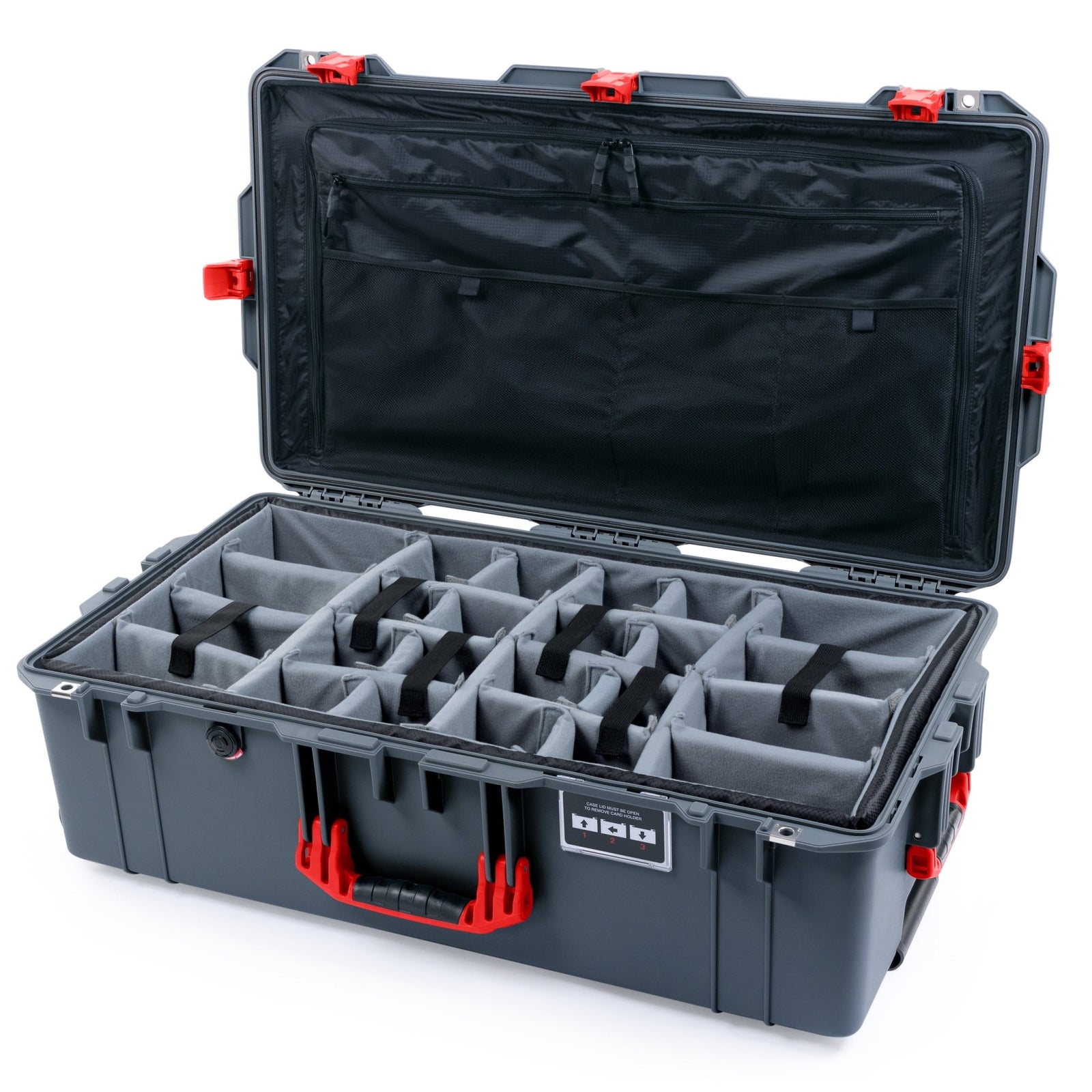 Pelican 1615 Air Case - Charcoal & Red - Padded Microfiber Dividers / TRVL Lid Organizer