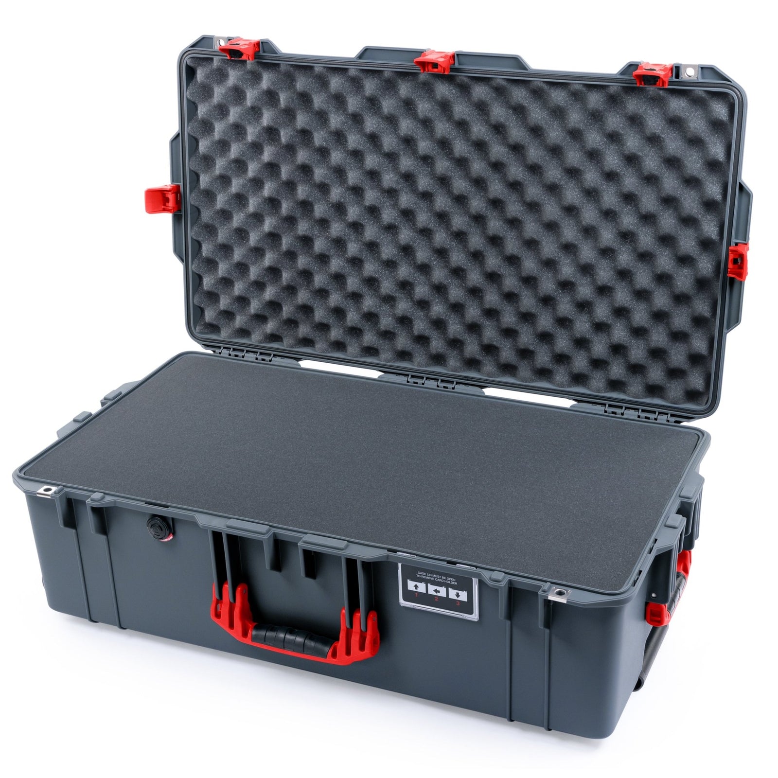 Pelican 1615 Air Case - Charcoal & Red TSA Latches + Trolley - Pick & Pluck Foam / Convoluted Lid Foam
