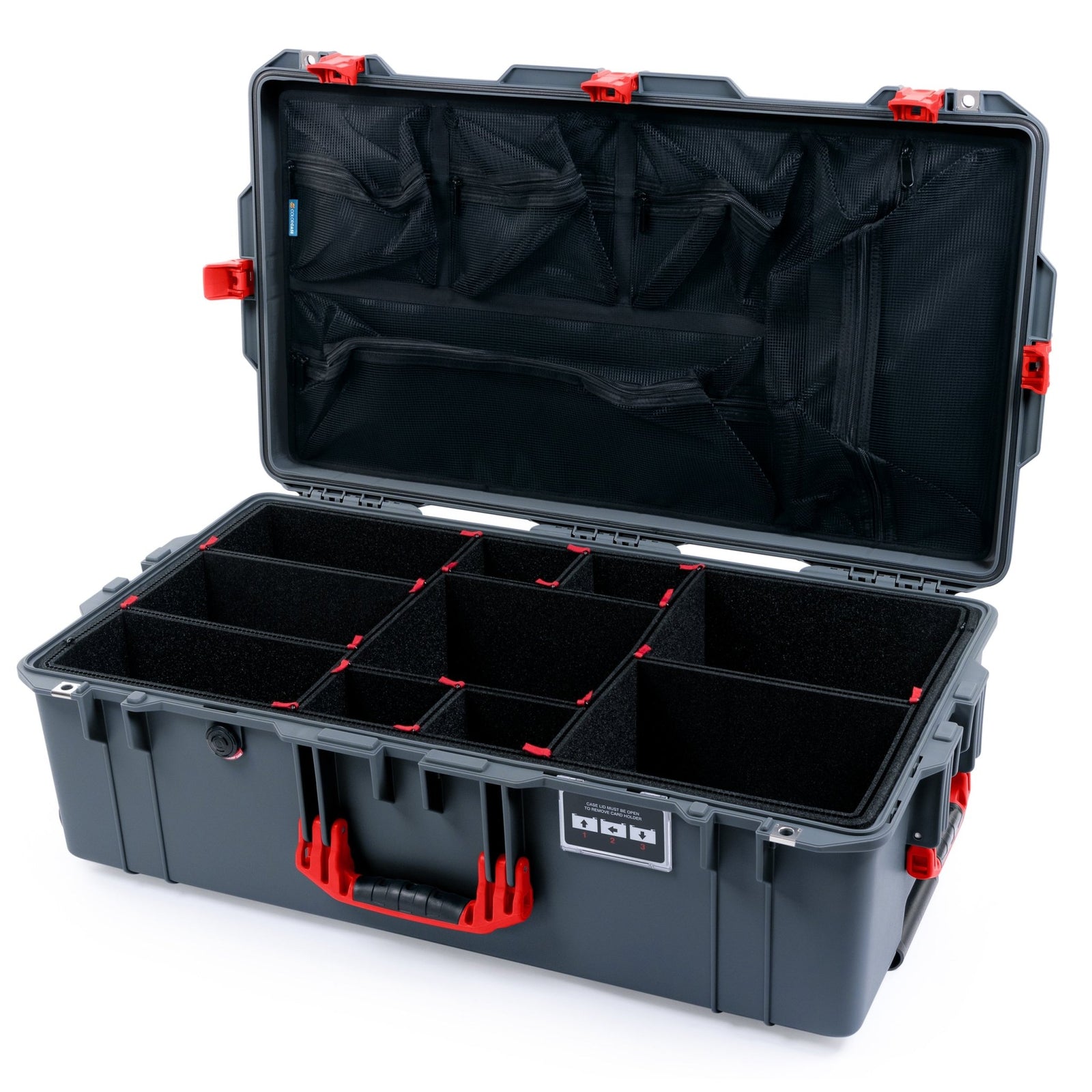 Pelican 1615 Air Case - Charcoal & Red - TrekPak Divider System / Mesh Lid Organizer
