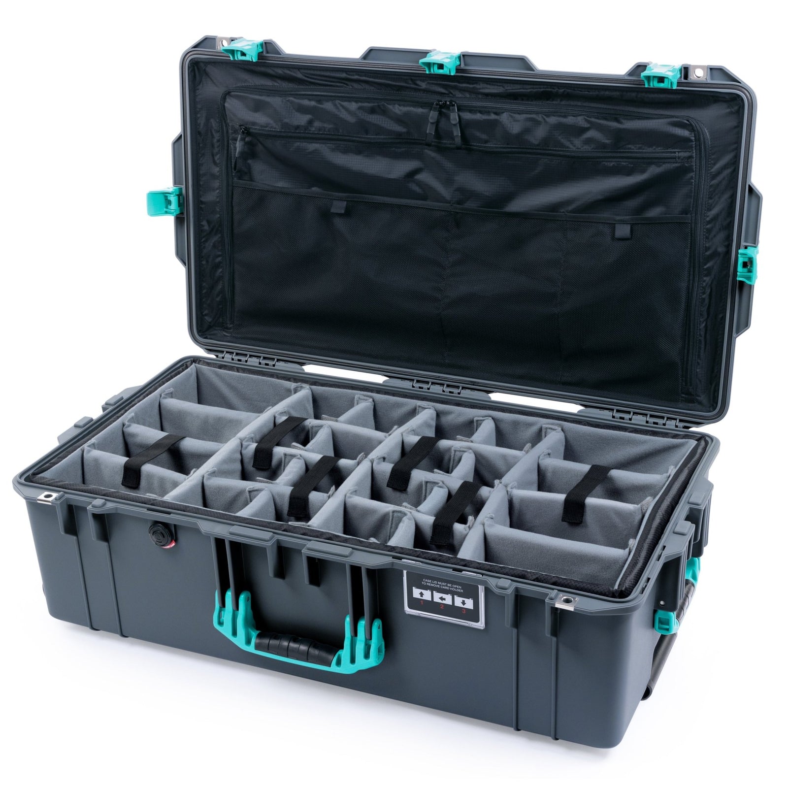 Pelican 1615 Air Case - Charcoal & Teal Trolley - Padded Microfiber Dividers / TRVL Lid Organizer