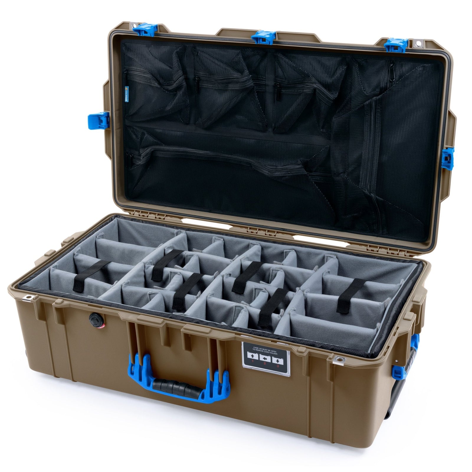 Pelican 1615 Air Case - Dark Desert Dirt & Blue - Padded Microfiber Dividers / Mesh Lid Organizer