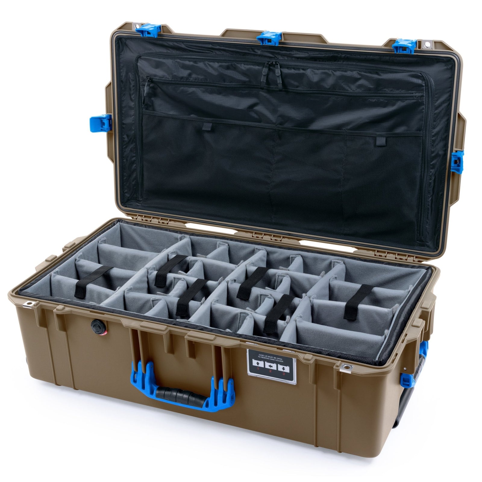Pelican 1615 Air Case - Dark Desert Dirt & Blue - Padded Microfiber Dividers / TRVL Lid Organizer