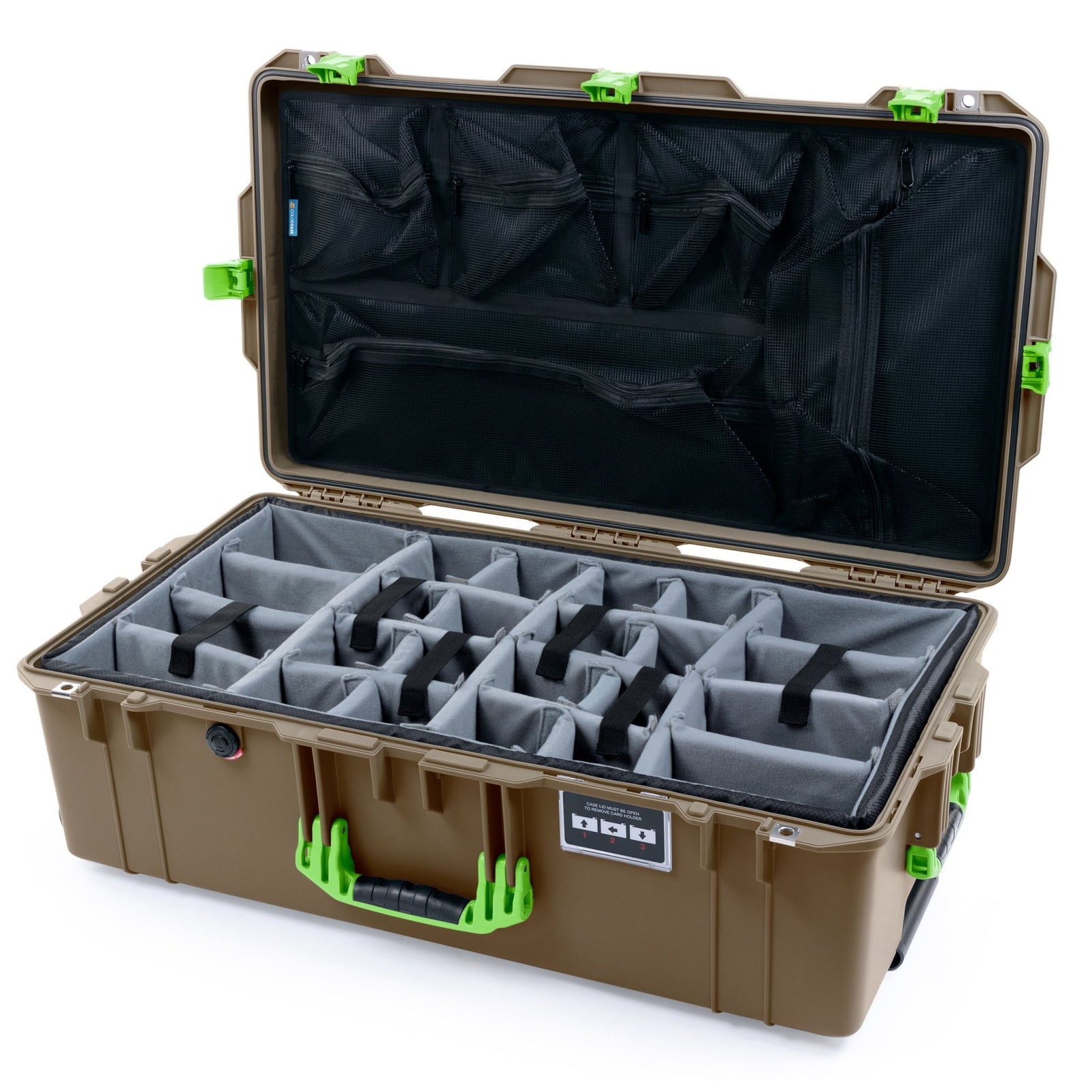 Pelican 1615 Air Case - Dark Desert Dirt & Lime Green - Padded Microfiber Dividers / Mesh Lid Organizer