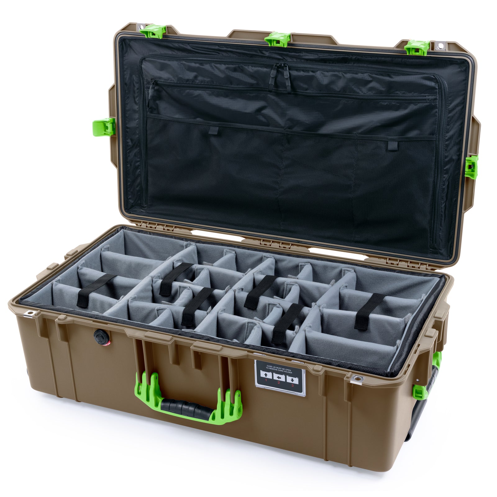 Pelican 1615 Air Case - Dark Desert Dirt & Lime Green - Padded Microfiber Dividers / TRVL Lid Organizer