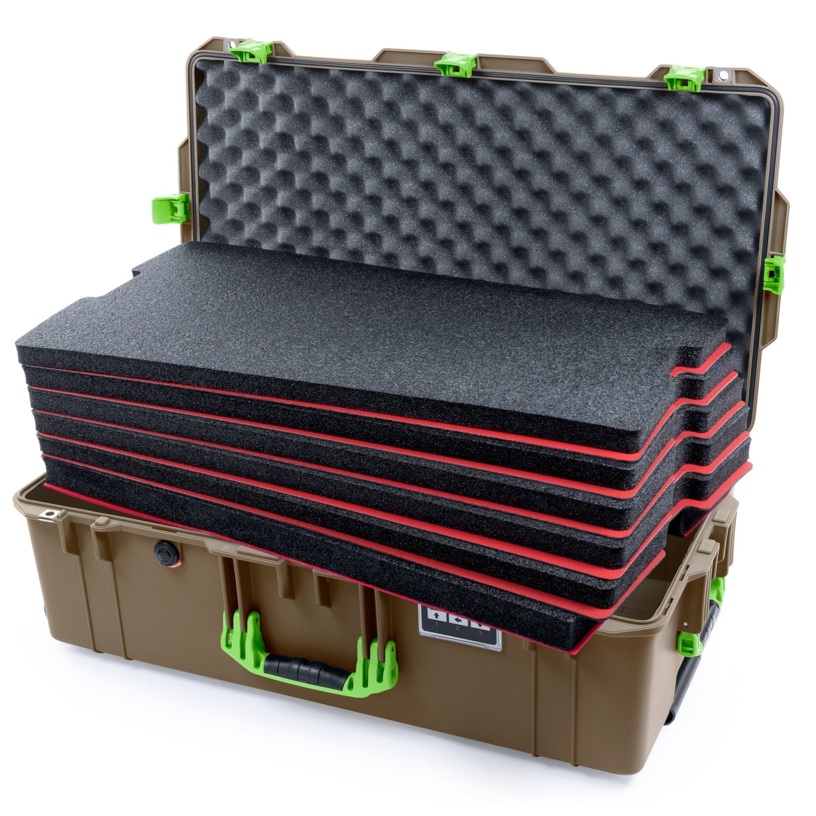 Pelican 1615 Air Case - Dark Desert Dirt & Lime Green - DIY Tool Foam Kit / Convoluted Lid Foam