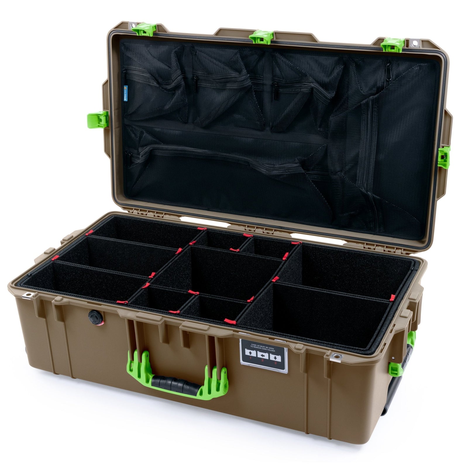 Pelican 1615 Air Case - Dark Desert Dirt & Lime Green - TrekPak Divider System / Mesh Lid Organizer