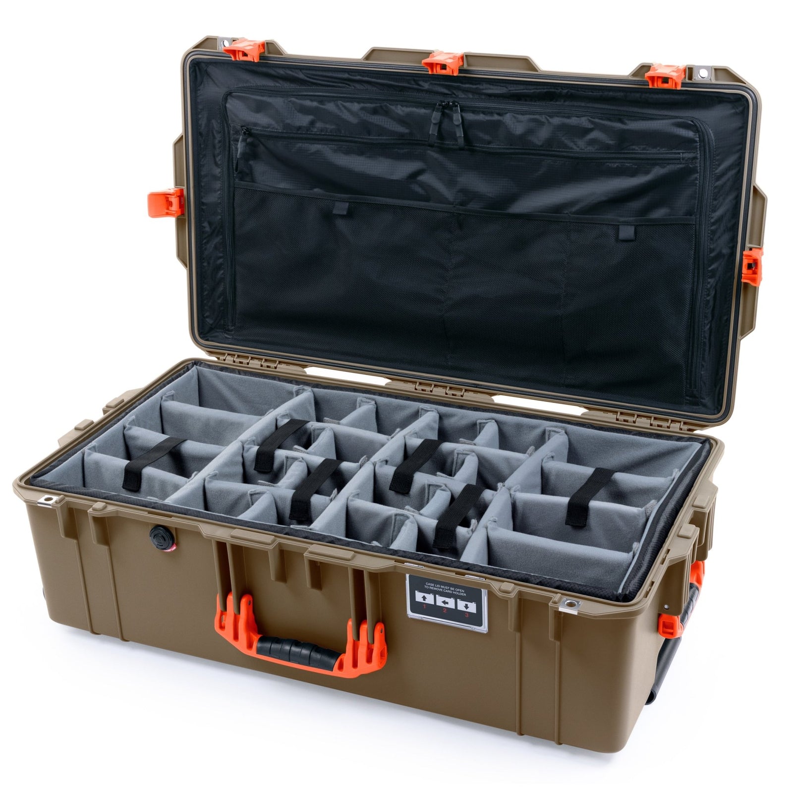 Pelican 1615 Air Case - Dark Desert Dirt & Orange - Padded Microfiber Dividers / TRVL Lid Organizer