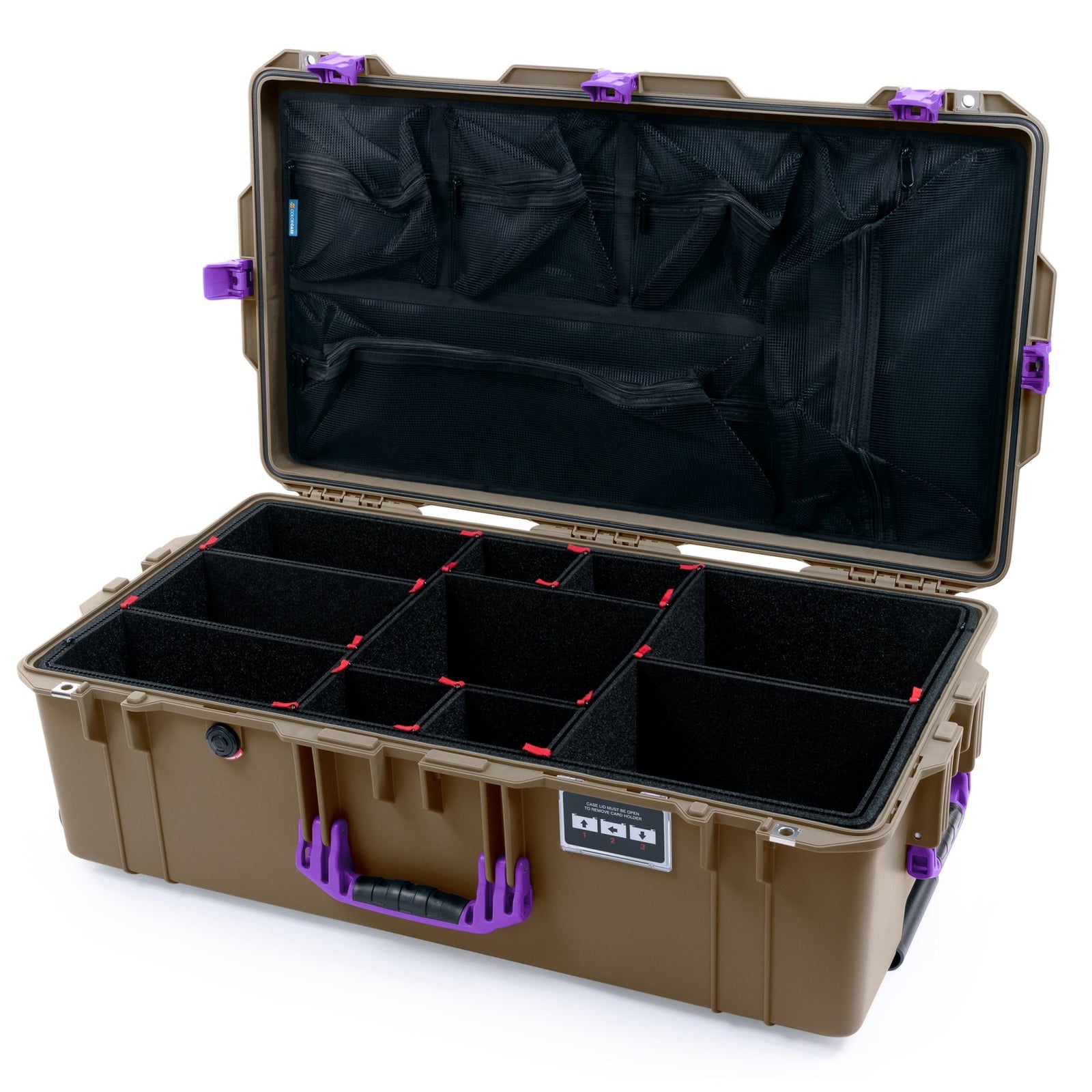 Pelican 1615 Air Case - Dark Desert Dirt & Purple Trolley - TrekPak Divider System / Mesh Lid Organizer