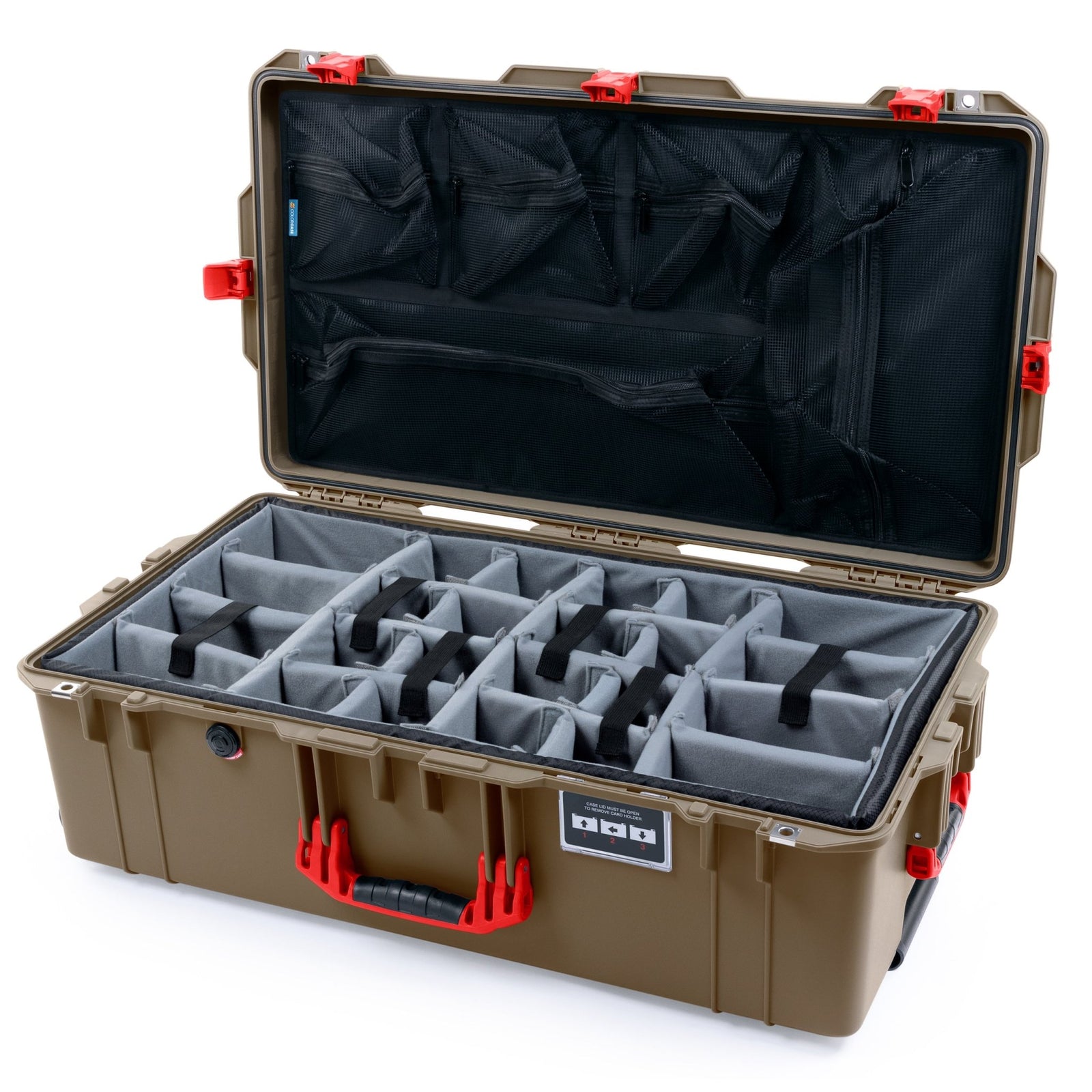 Pelican 1615 Air Case - Dark Desert Dirt & Red - Padded Microfiber Dividers / Mesh Lid Organizer