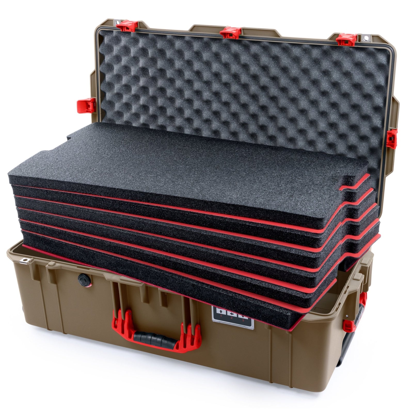 Pelican 1615 Air Case - Dark Desert Dirt & Red - DIY Tool Foam Kit / Convoluted Lid Foam