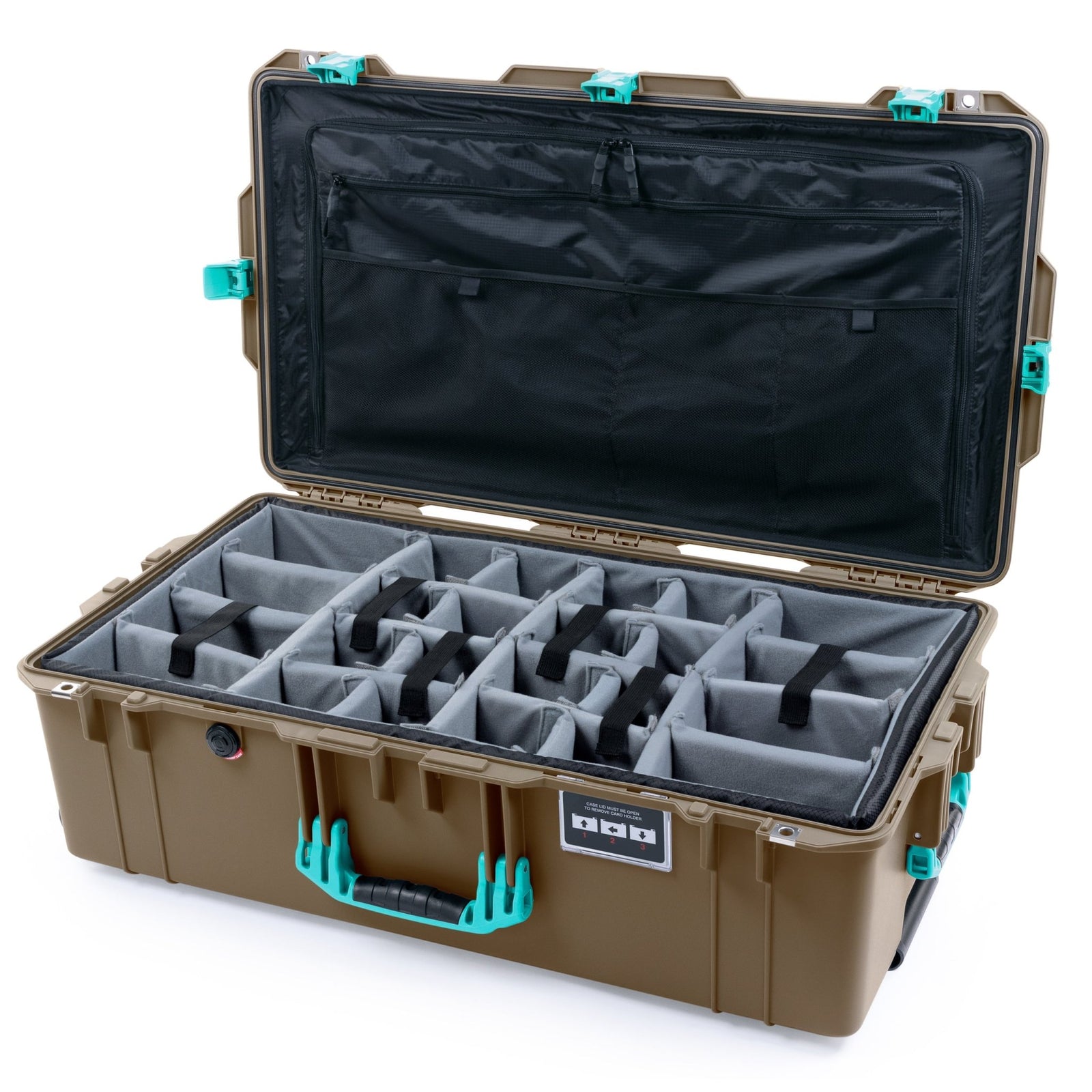 Pelican 1615 Air Case - Dark Desert Dirt & Teal - Padded Microfiber Dividers / TRVL Lid Organizer
