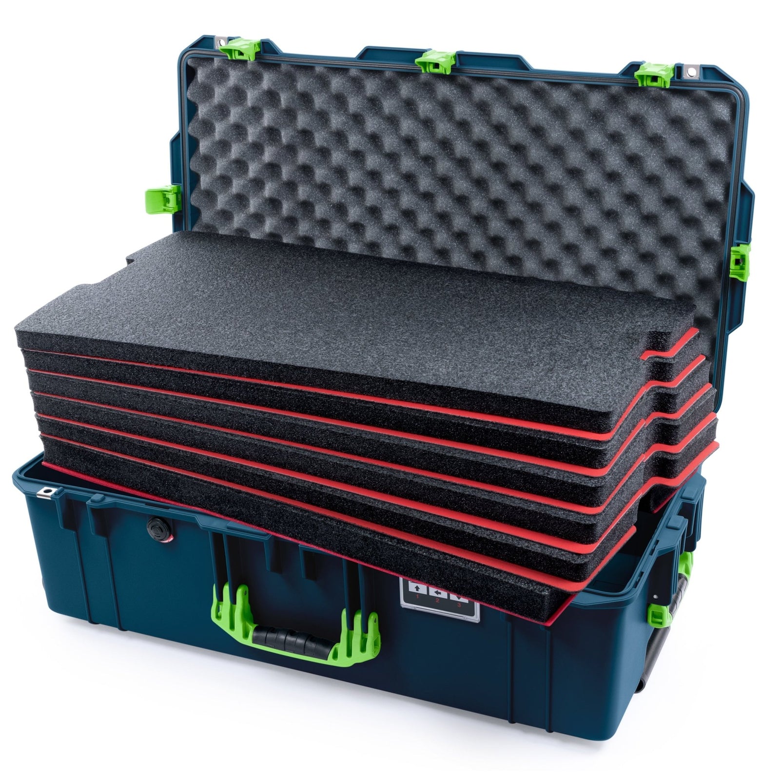 Pelican 1615 Air Case - Deep Pacific & Lime Green - DIY Tool Foam Kit / Convoluted Lid Foam