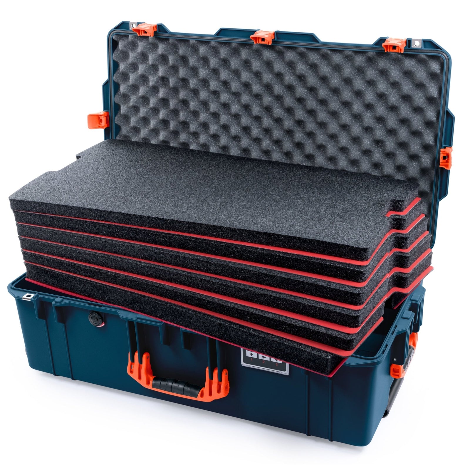 Pelican 1615 Air Case - Deep Pacific & Orange Trolley - DIY Tool Foam Kit / Convoluted Lid Foam