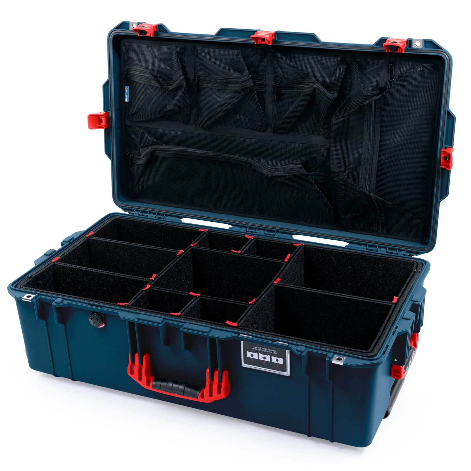 Pelican 1615 Air Case - Deep Pacific & Red TSA Latches - TrekPak Divider System / Mesh Lid Organizer
