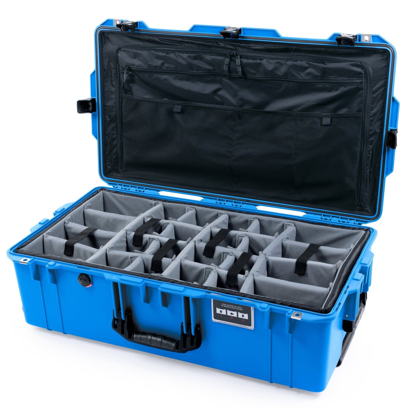Pelican 1615 Air Case - Electric Blue & Black TSA Latches + Trolley - Padded Microfiber Dividers / TRVL Lid Organizer