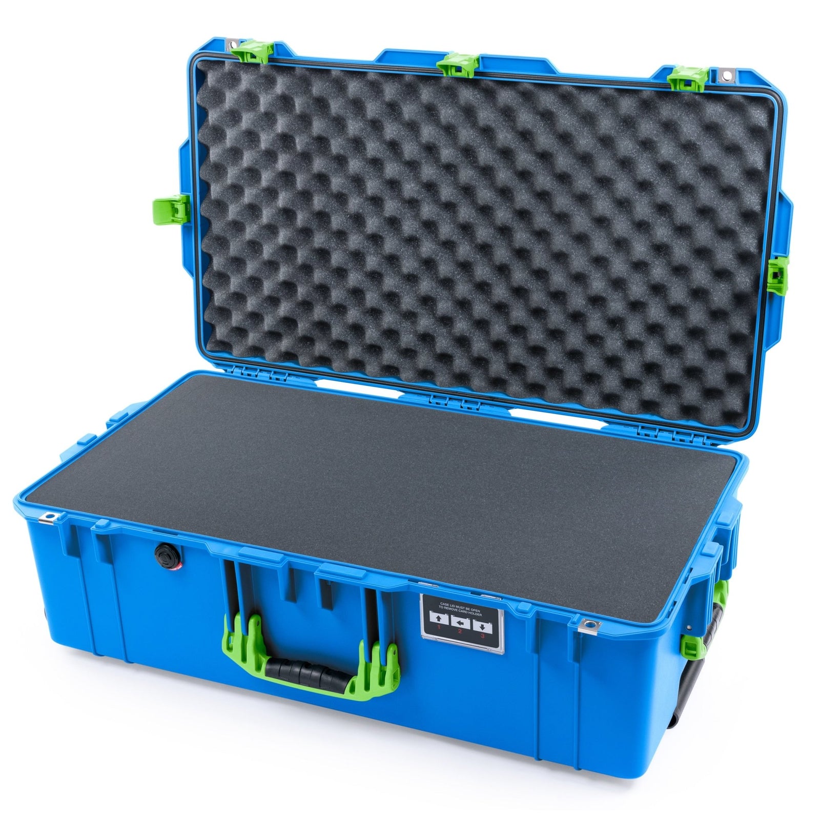 Pelican 1615 Air Case - Electric Blue & Lime Green Trolley - Pick & Pluck Foam / Convoluted Lid Foam