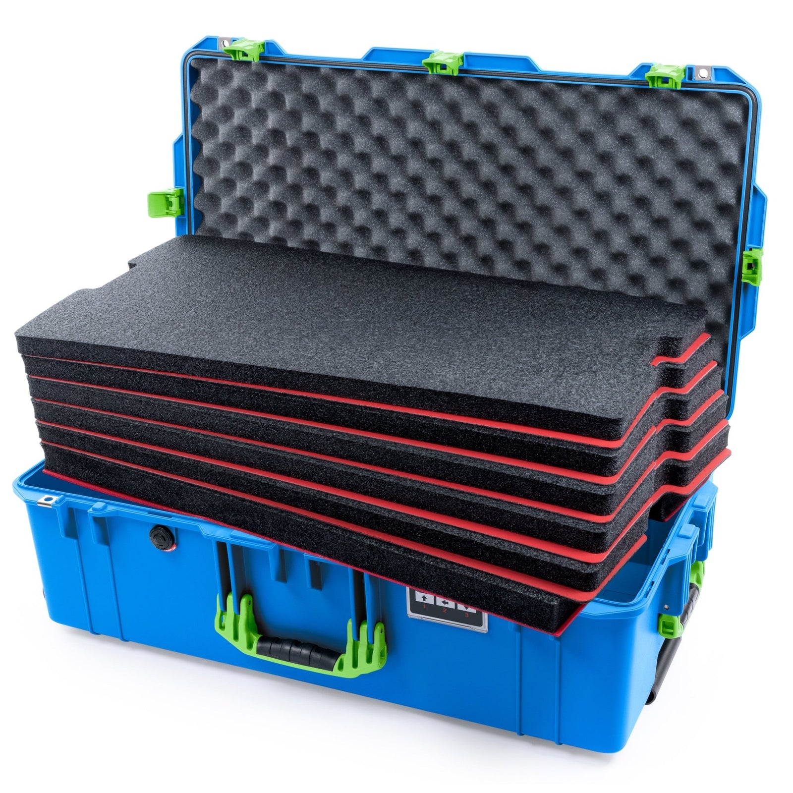 Pelican 1615 Air Case - Electric Blue & Lime Green Trolley - DIY Tool Foam Kit / Convoluted Lid Foam