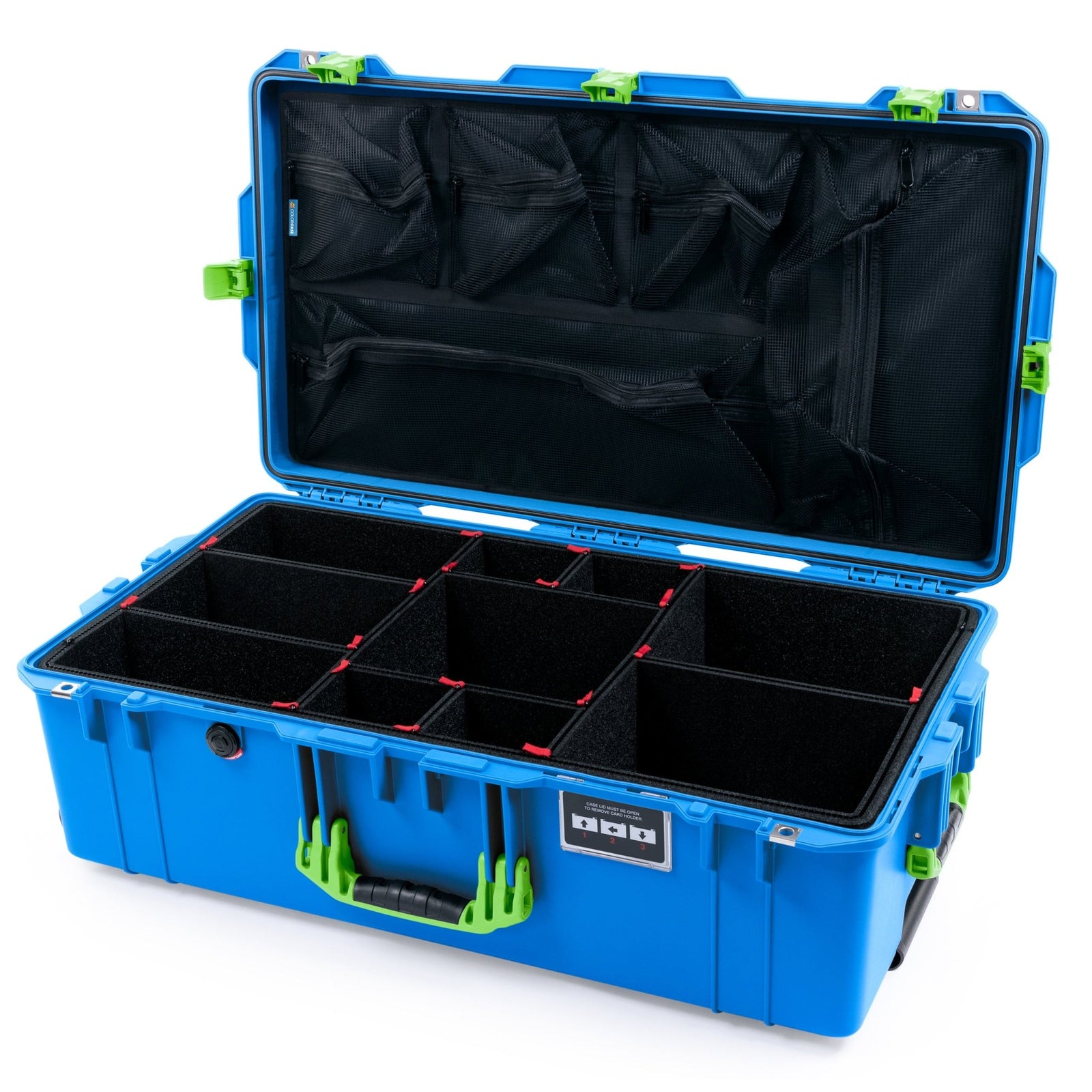 Pelican 1615 Air Case - Electric Blue & Lime Green Trolley - TrekPak Divider System / Mesh Lid Organizer