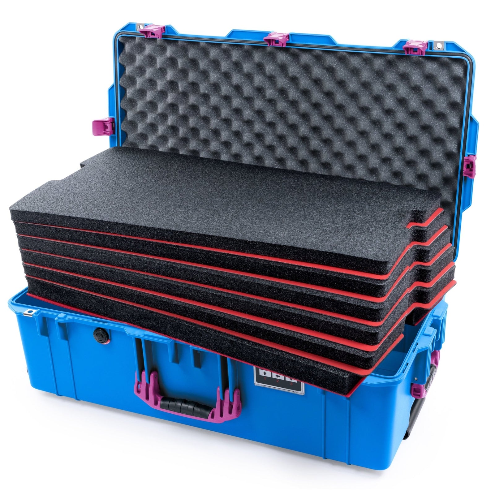 Pelican 1615 Air Case - Electric Blue & Magenta Trolley - DIY Tool Foam Kit / Convoluted Lid Foam