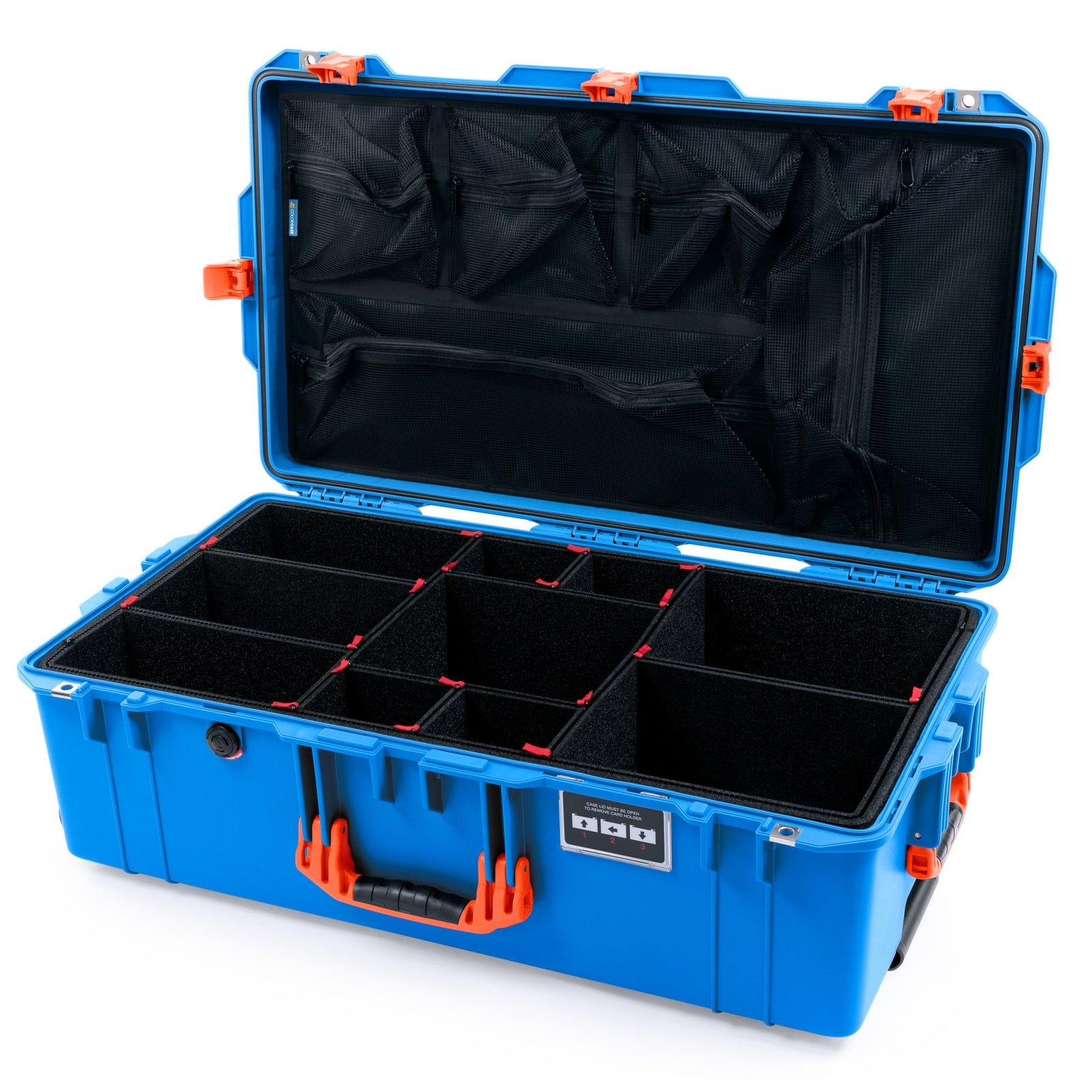 Pelican 1615 Air Case - Electric Blue & Orange - TrekPak Divider System / Mesh Lid Organizer