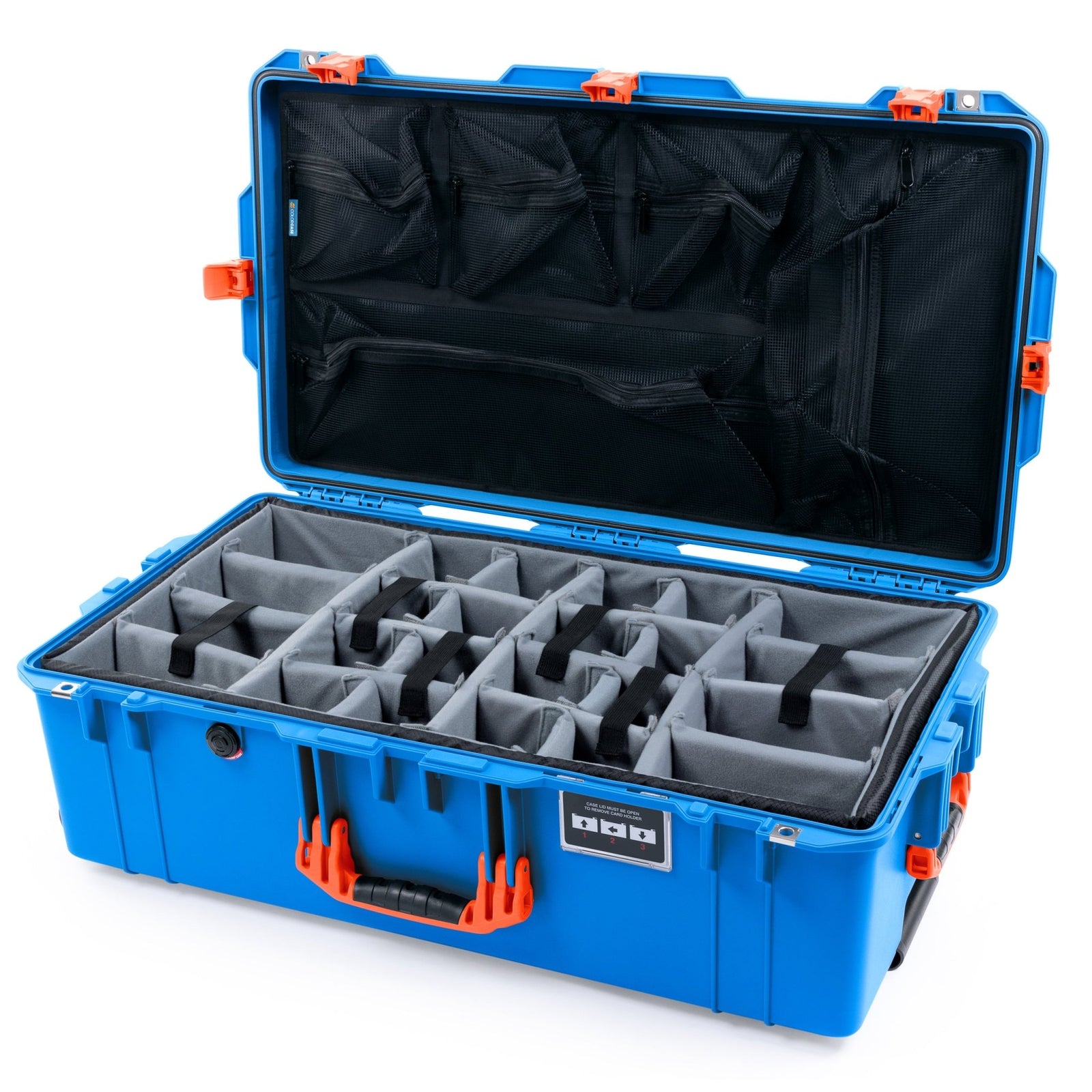 Pelican 1615 Air Case - Electric Blue & Orange Trolley - Padded Microfiber Dividers / Mesh Lid Organizer