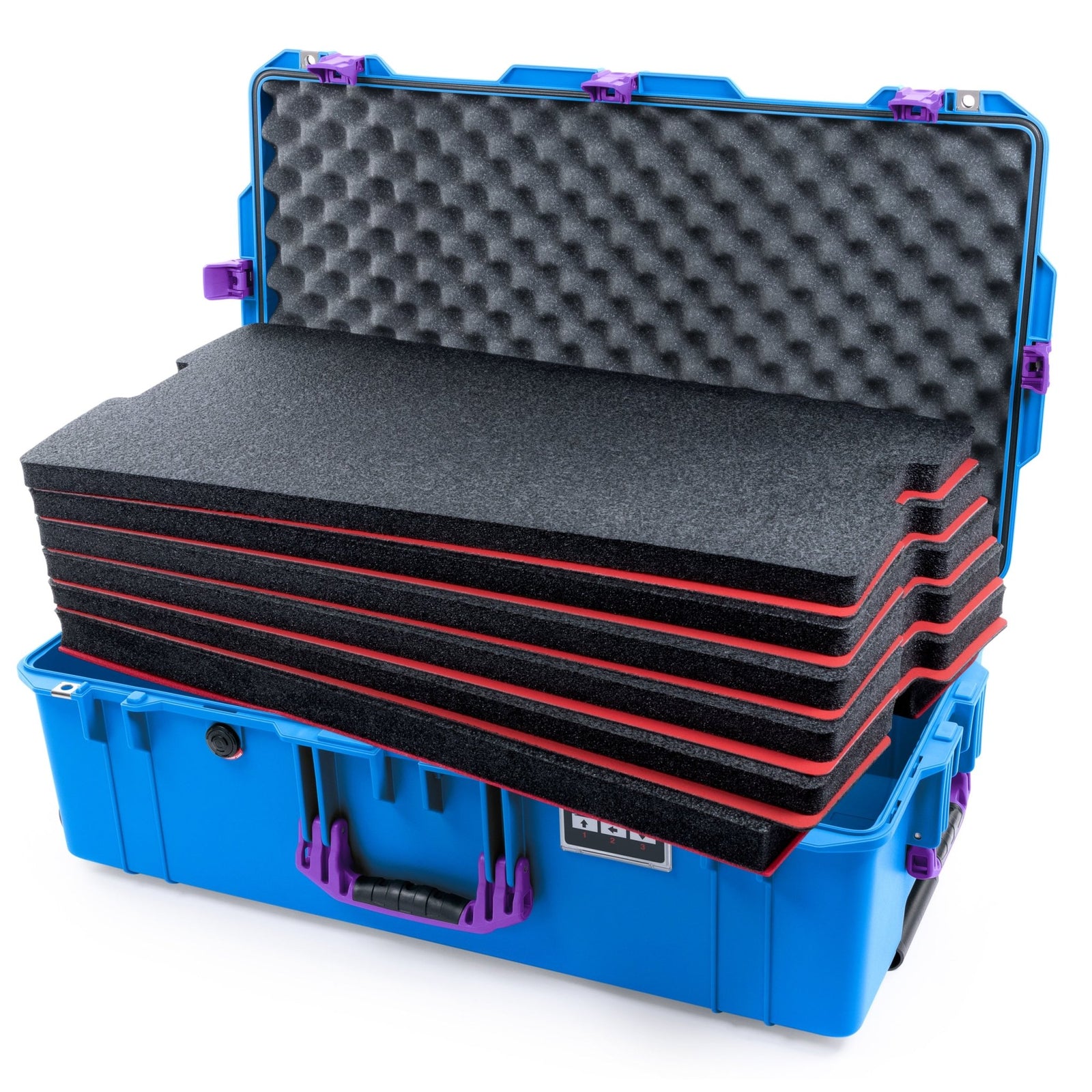 Pelican 1615 Air Case - Electric Blue & Purple Trolley - DIY Tool Foam Kit / Convoluted Lid Foam