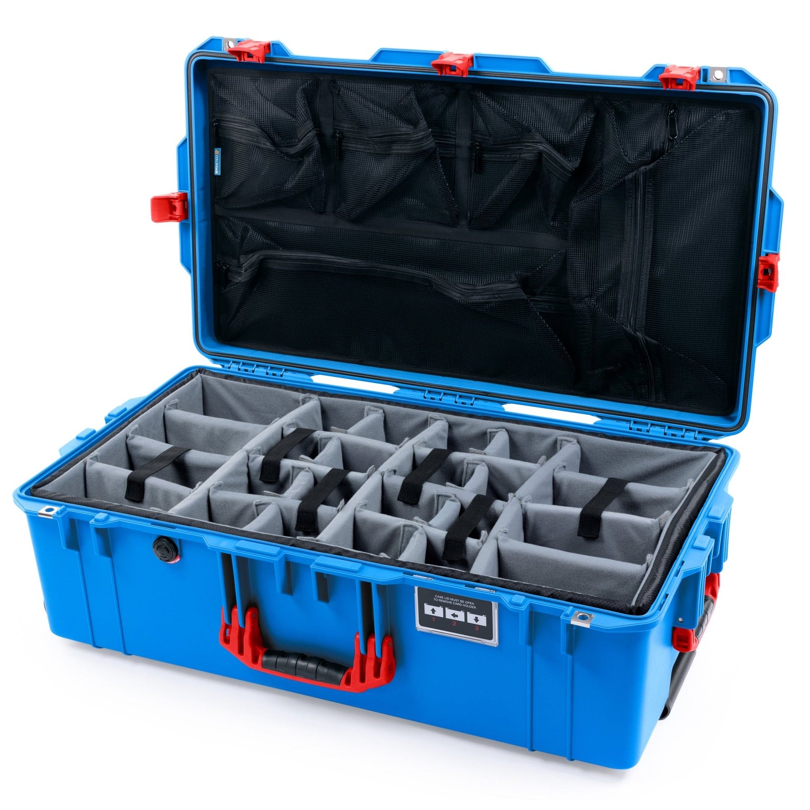 Pelican 1615 Air Case - Electric Blue & Red Trolley - Padded Microfiber Dividers / Mesh Lid Organizer
