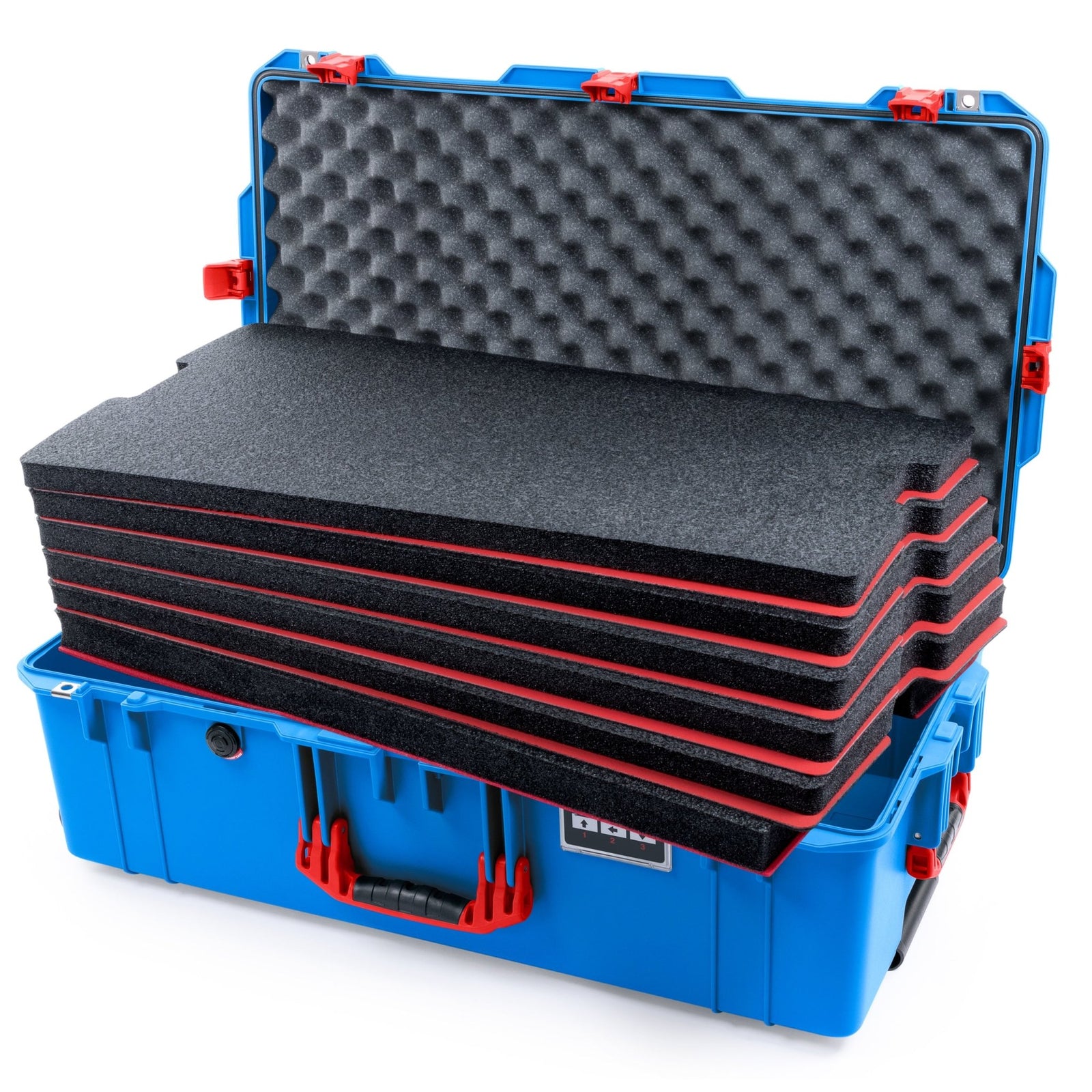 Pelican 1615 Air Case - Electric Blue & Red Trolley - DIY Tool Foam Kit / Convoluted Lid Foam