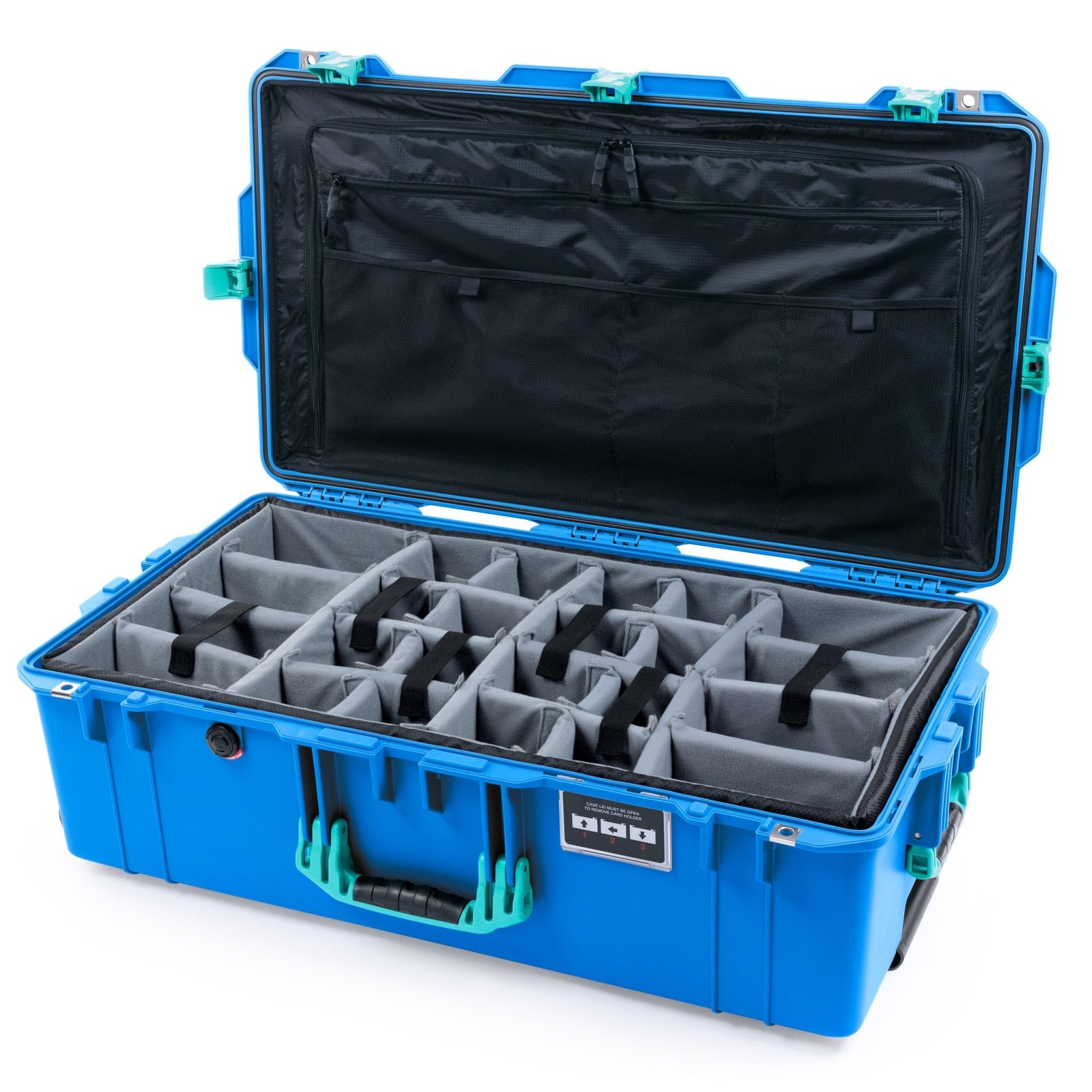 Pelican 1615 Air Case - Electric Blue & Teal Trolley - Padded Microfiber Dividers / TRVL Lid Organizer