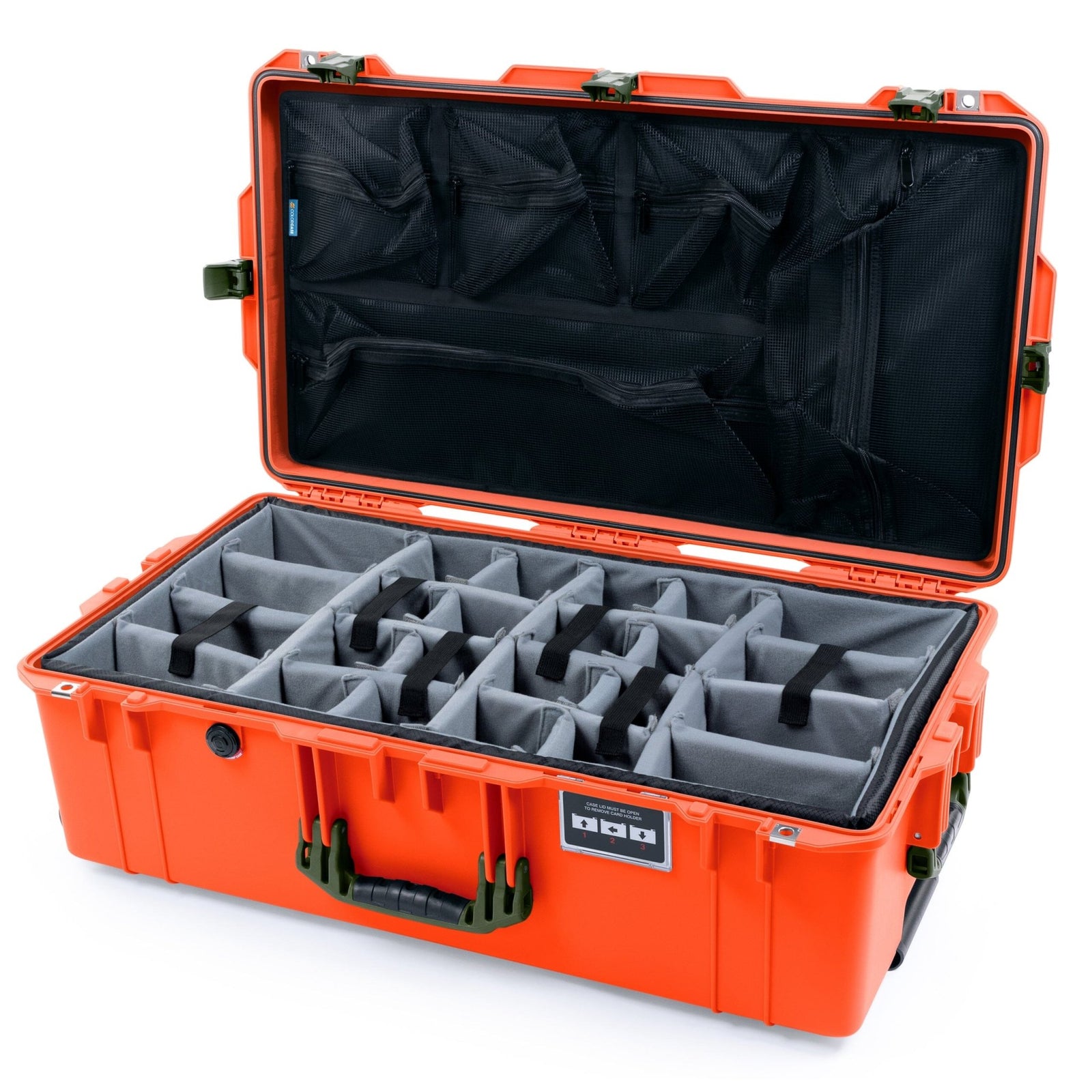 Pelican 1615 Air Case - Orange & OD Green Padded Microfiber Dividers / Mesh Lid Organizer ColorCase 016150-0170-150-131