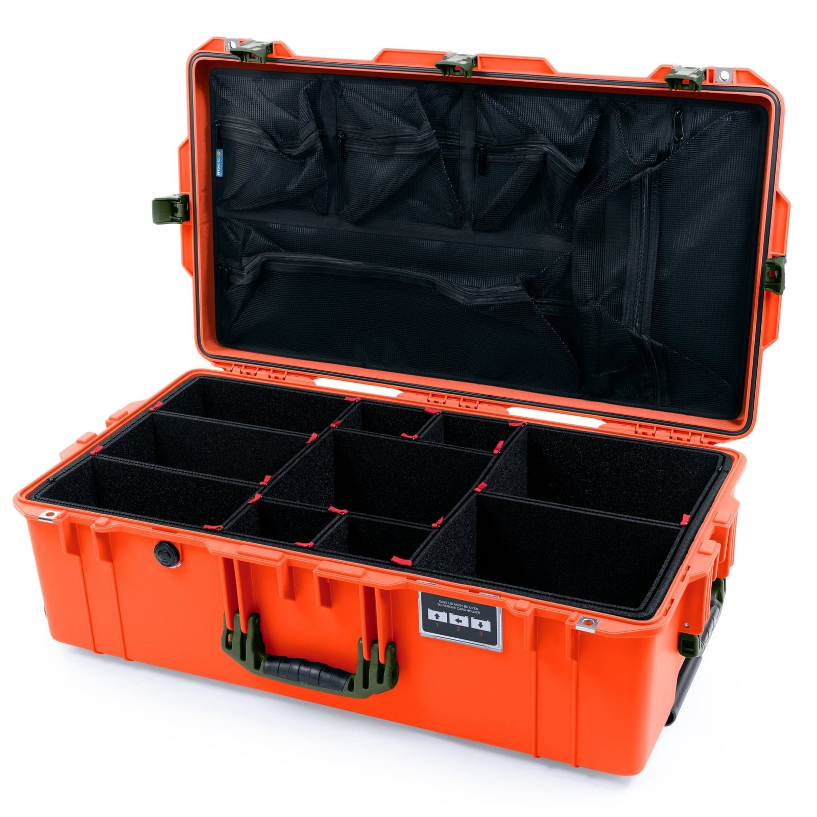 Pelican 1615 Air Case - Orange & OD Green TrekPak Divider System / Mesh Lid Organizer ColorCase 016150-0120-150-131