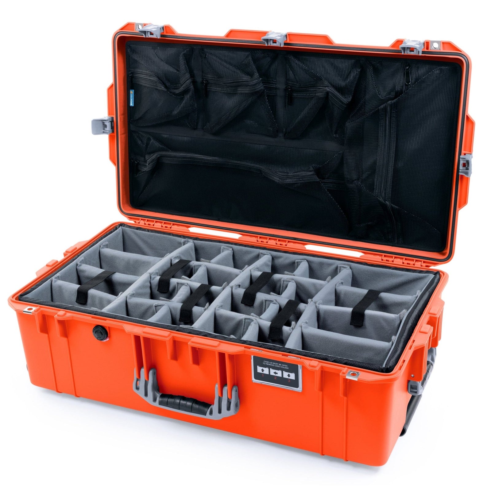 Pelican 1615 Air Case - Orange & Silver Padded Microfiber Dividers / Mesh Lid Organizer ColorCase 016150-0170-150-181