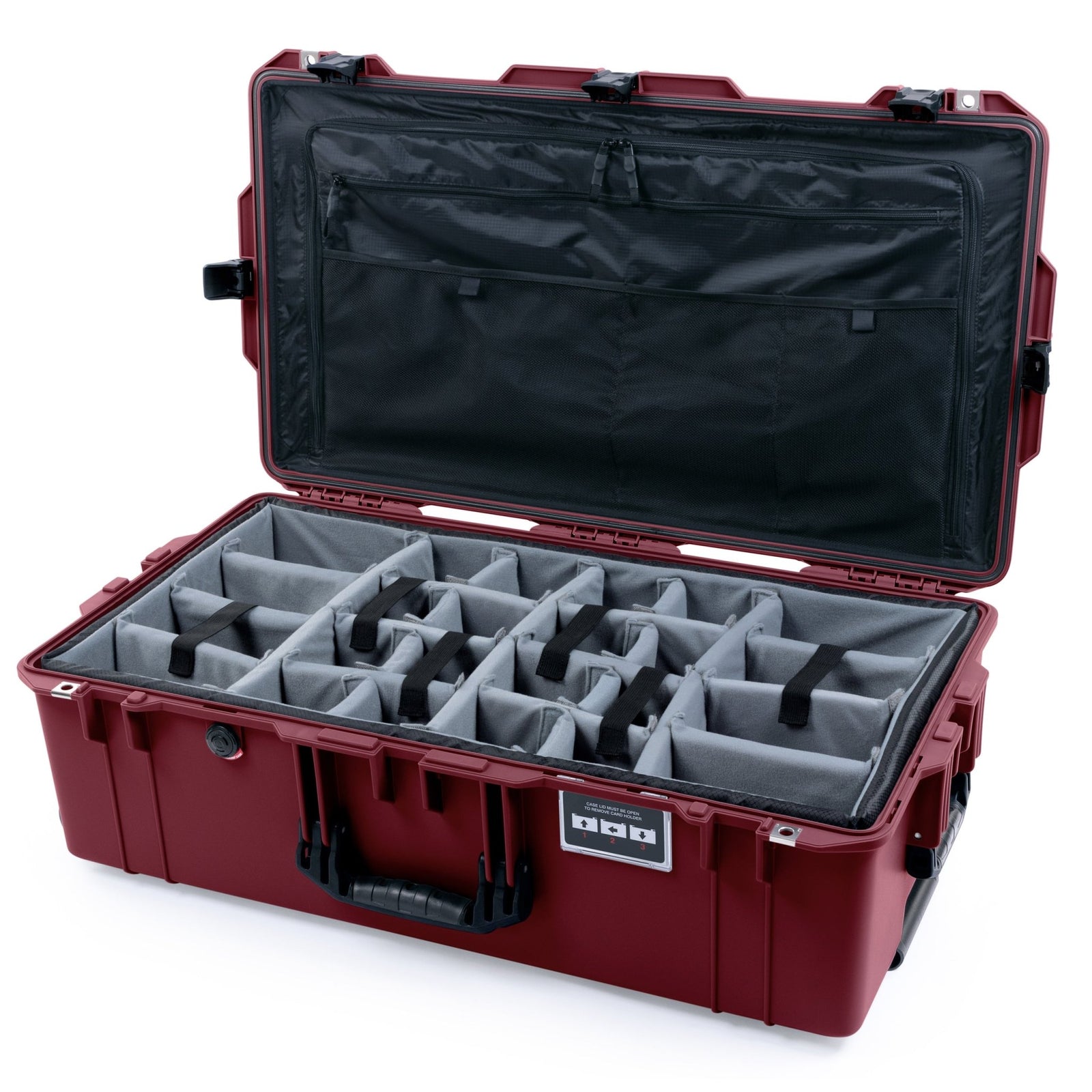 Pelican 1615 Air Case - Oxblood & Black Trolley - Padded Microfiber Dividers / TRVL Lid Organizer