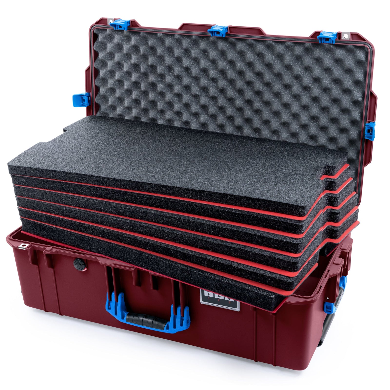 Pelican 1615 Air Case - Oxblood & Blue Custom Tool Kit (6 Foam Inserts with Convoluted Lid Foam) ColorCase 016150-0060-510-121