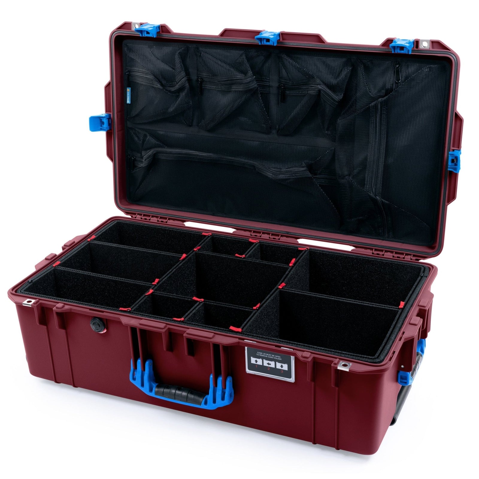 Pelican 1615 Air Case - Oxblood & Blue TrekPak Divider System with Mesh Lid Organizer ColorCase 016150-0120-510-121