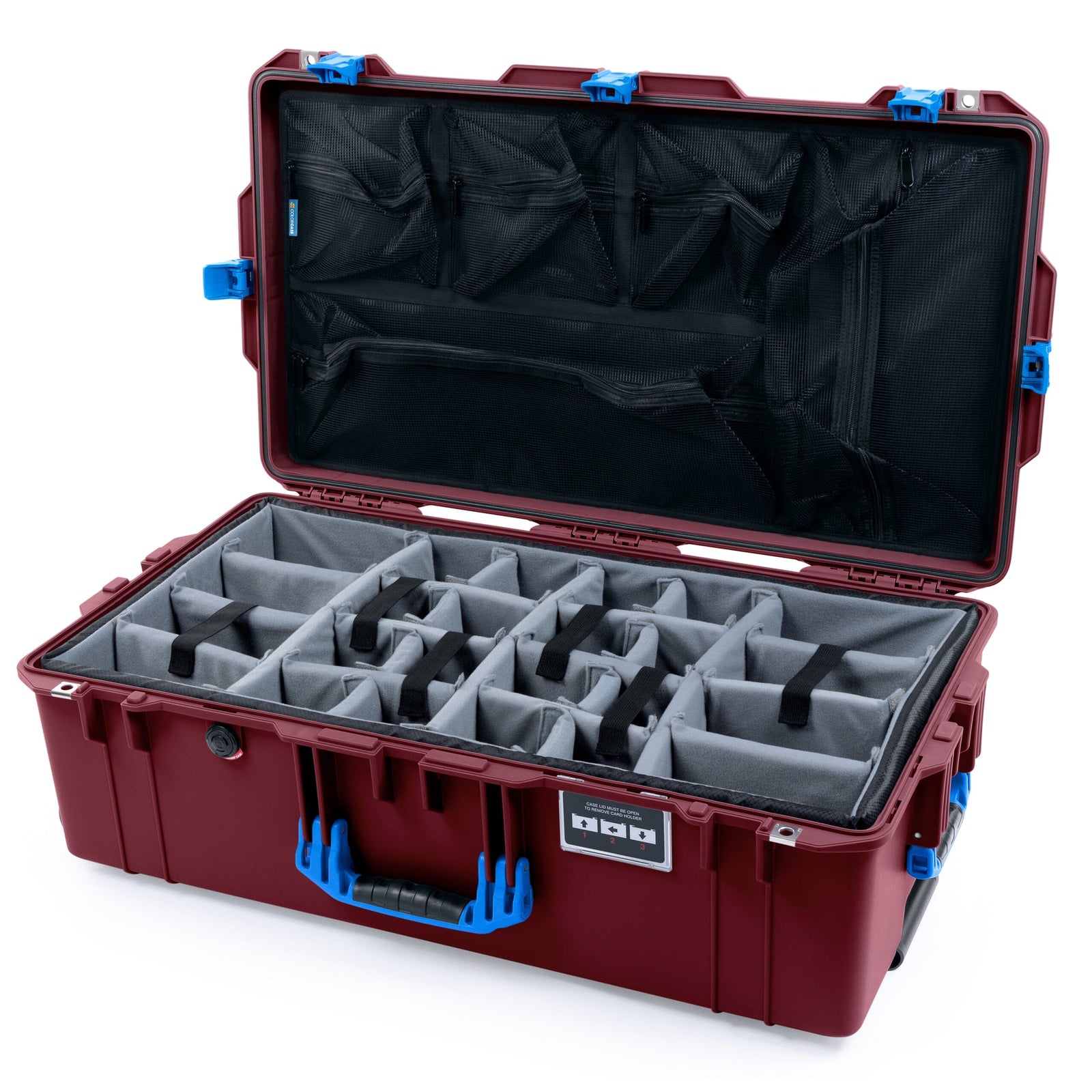 Pelican 1615 Air Case - Oxblood & Blue Trolley Gray Padded Microfiber Dividers with Mesh Lid Organizer ColorCase 016150-0170-510-121-120
