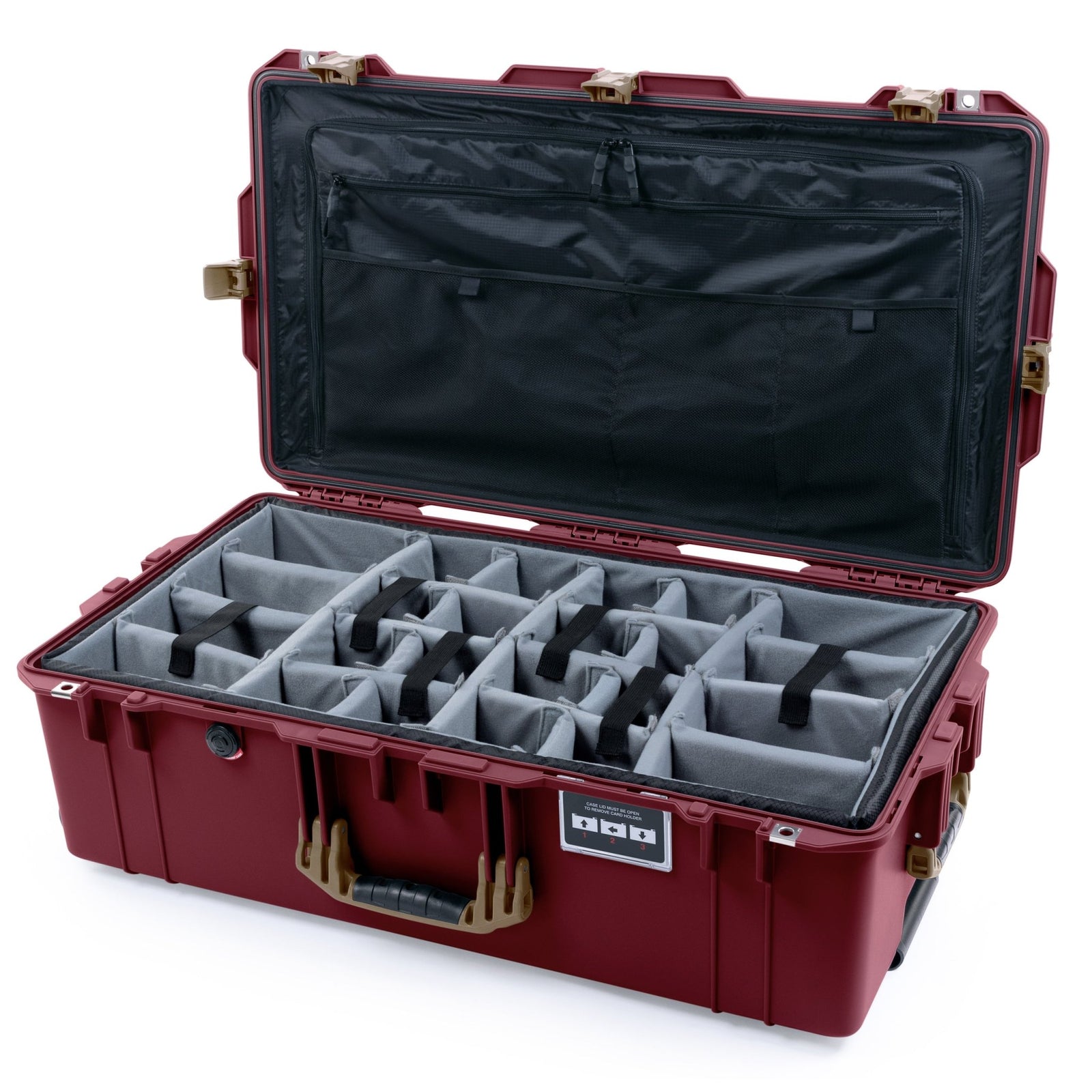 Pelican 1615 Air Case - Oxblood & Dark Desert Dirt Trolley - Padded Microfiber Dividers / TRVL Lid Organizer