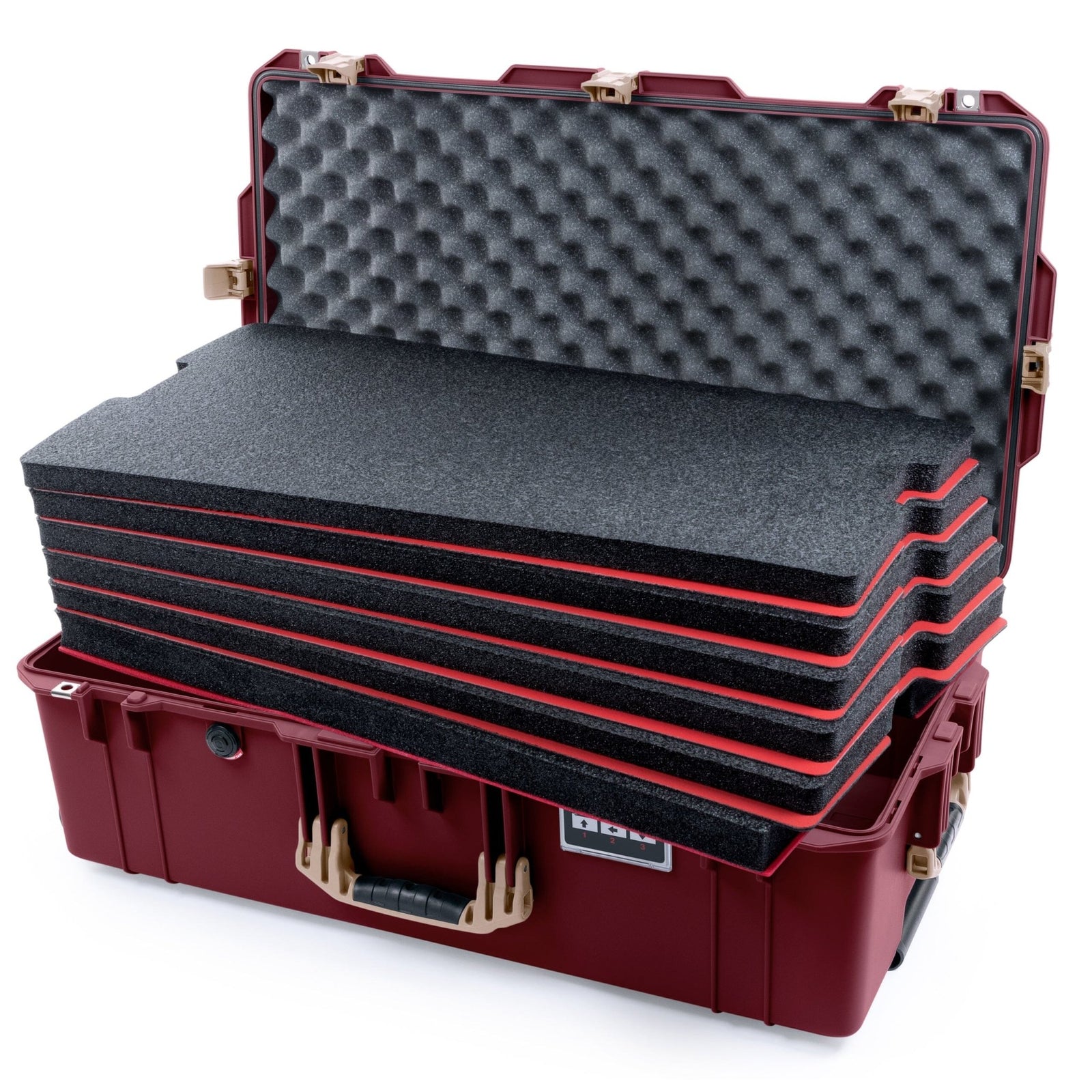 Pelican 1615 Air Case - Oxblood & Desert Tan Custom Tool Kit (6 Foam Inserts with Convoluted Lid Foam) ColorCase 016150-0060-510-311