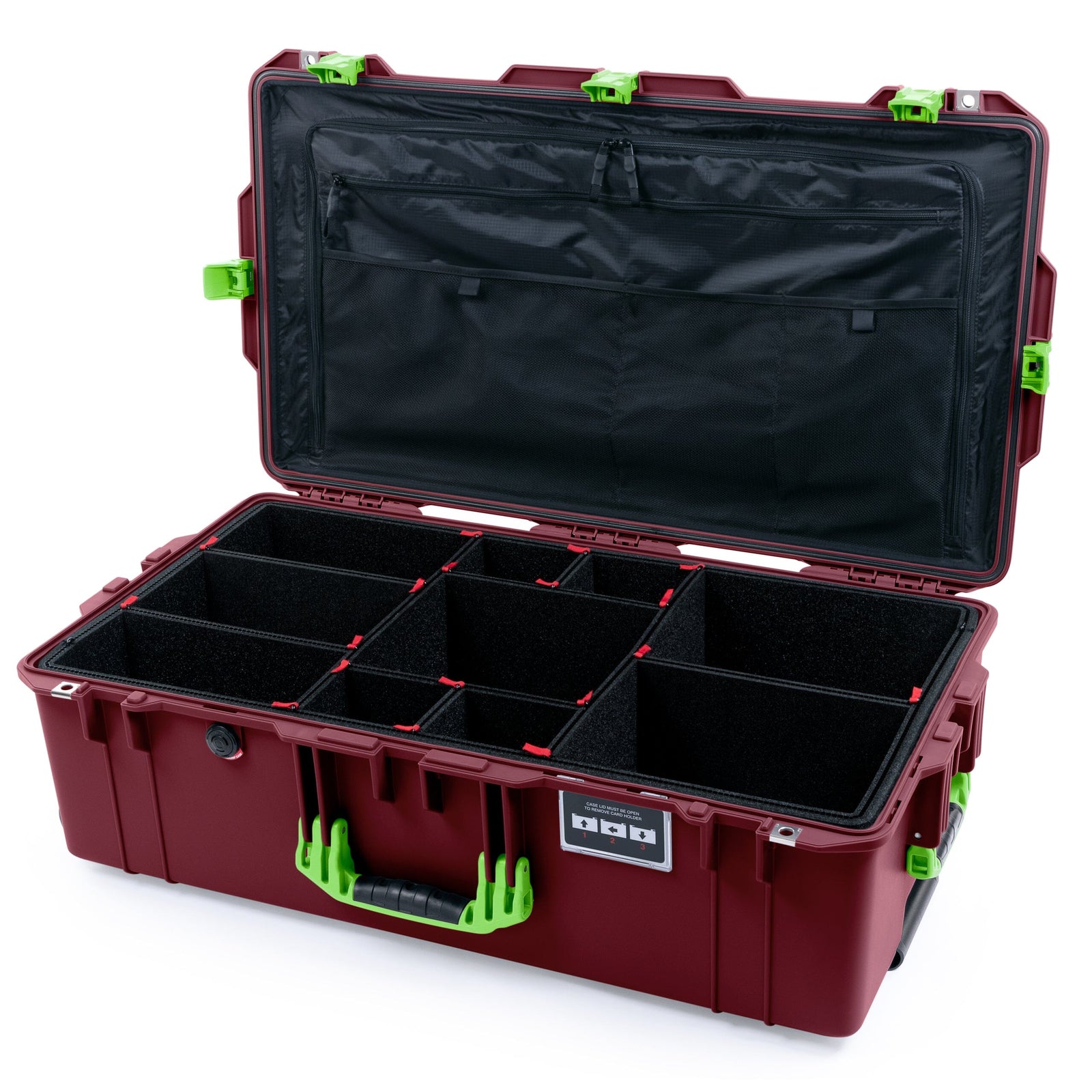 Pelican 1615 Air Case - Oxblood & Lime Green TrekPak Divider System / TRVL Lid Organizer ColorCase 016150-0320-510-301